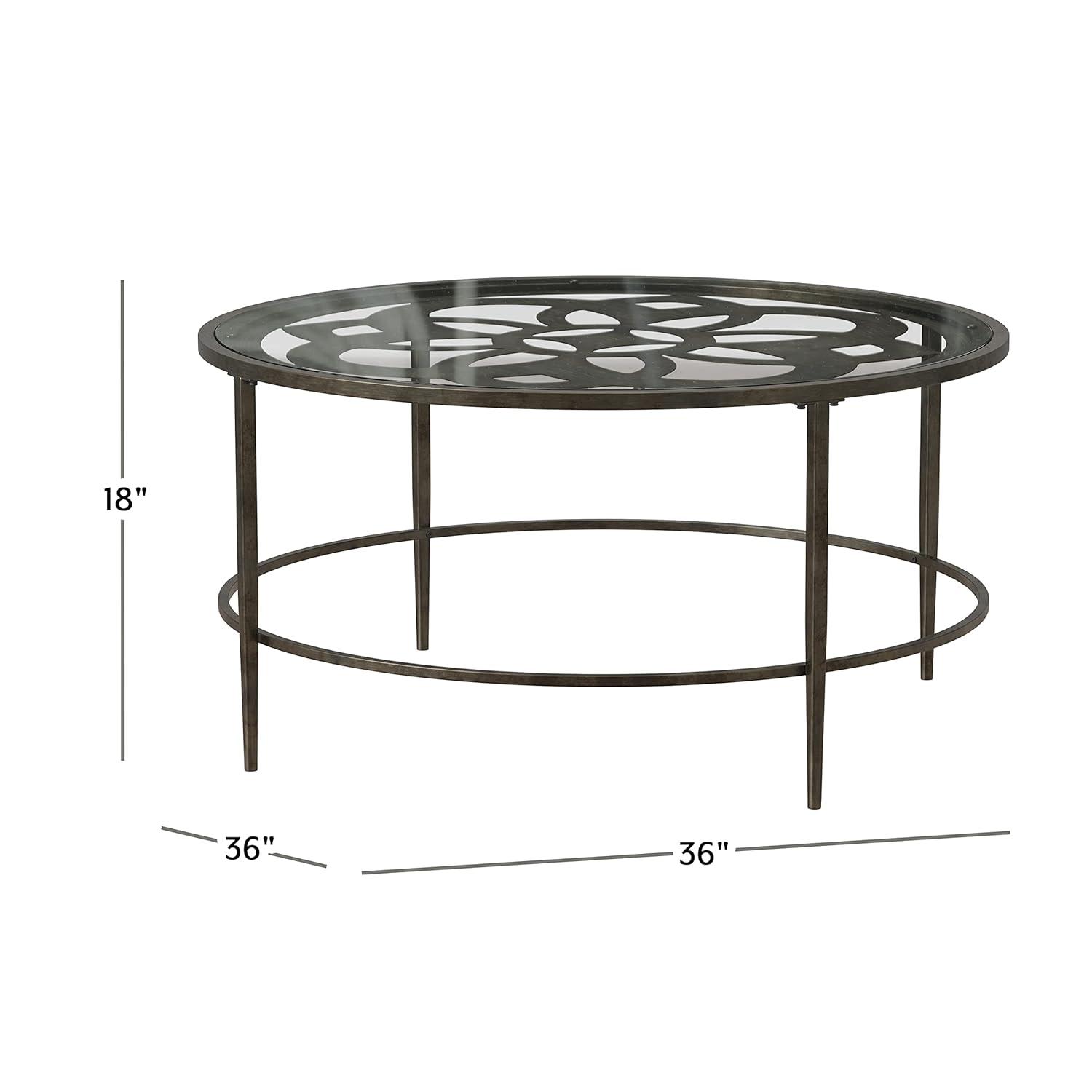 Hillsdale Furniture Marsala Glass-Top Metal Coffee Table, Gray with Brown Rub