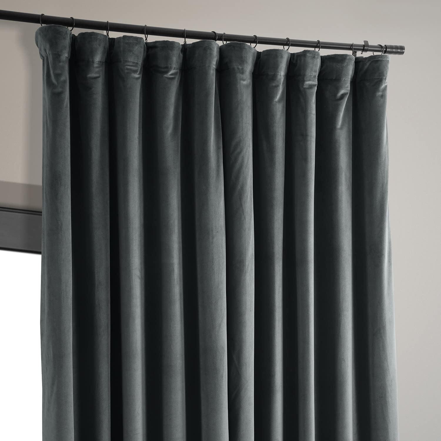 Half Price Drapes Signature Natural Grey Extra Wide Velvet Blackout Curtains (1 Panel),100W X 108L