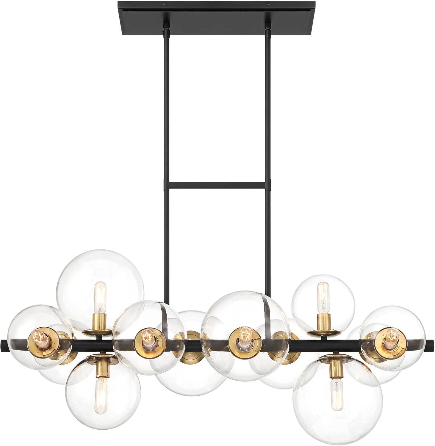 Possini Euro Design Vasa Black Gold Island Linear Pendant Chandelier 34" Wide Modern Clear Glass 12-Light Fixture for Dining Room