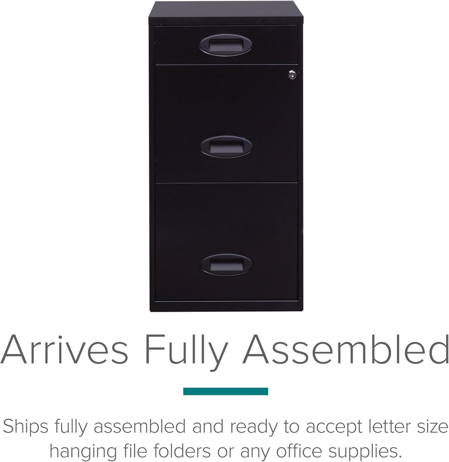 Space Solutions 3 Drawer Letter Width Vertical File Cabinet with Pencil Drawer, Black