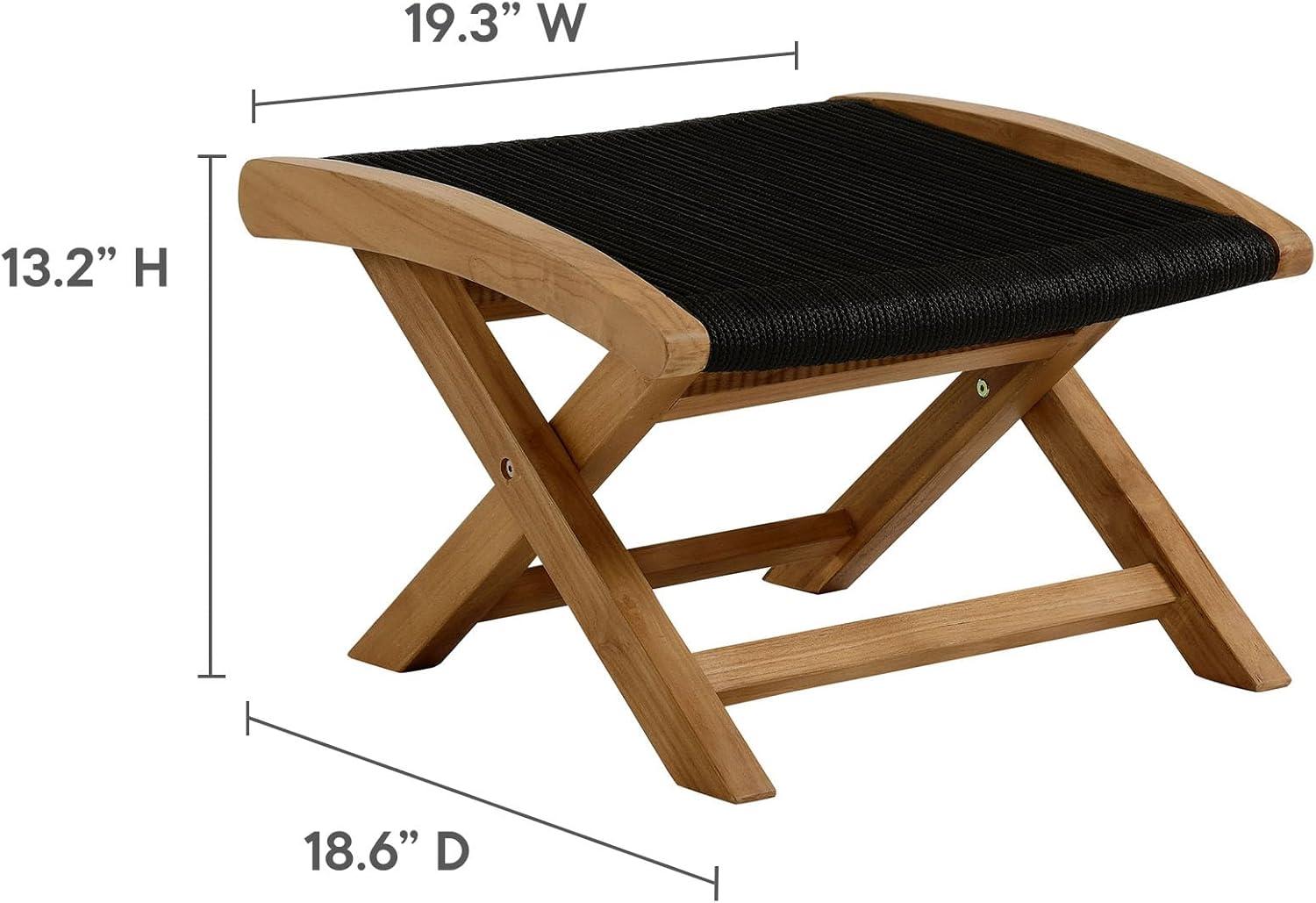 Vienna Natural Teak and Black Rope Folding Outdoor Ottoman