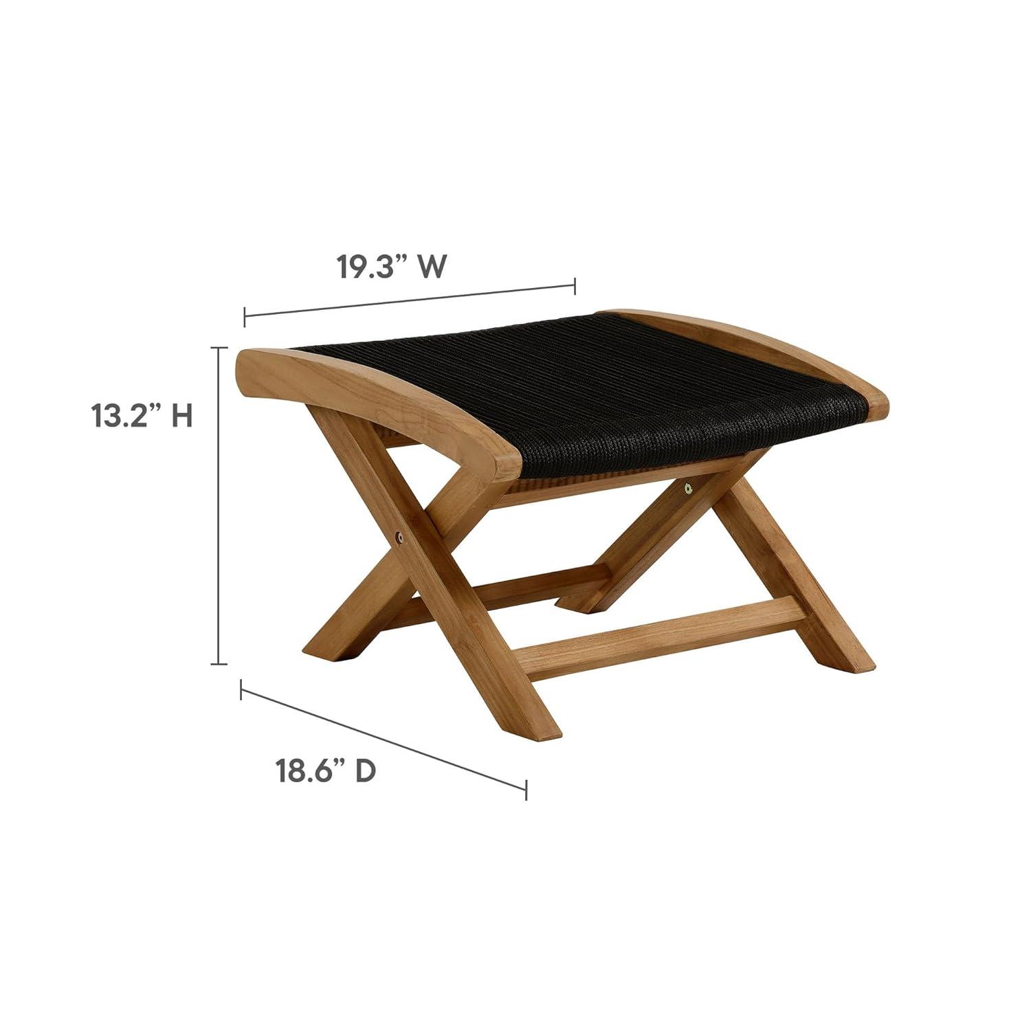 Vienna Natural Teak and Black Rope Folding Outdoor Ottoman