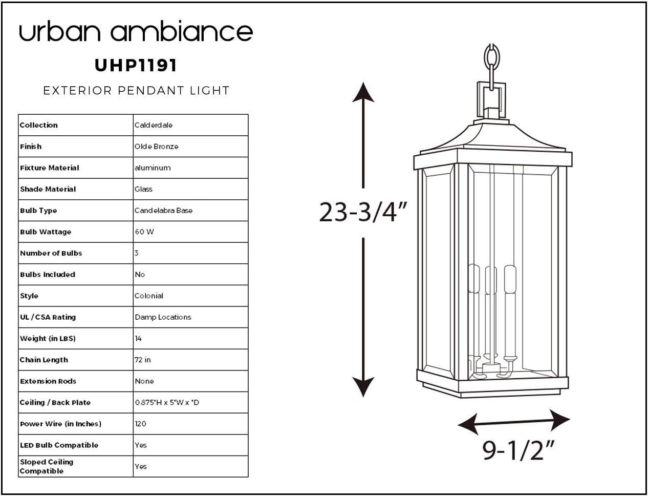 Large Bronze Glass LED Outdoor Pendant Light