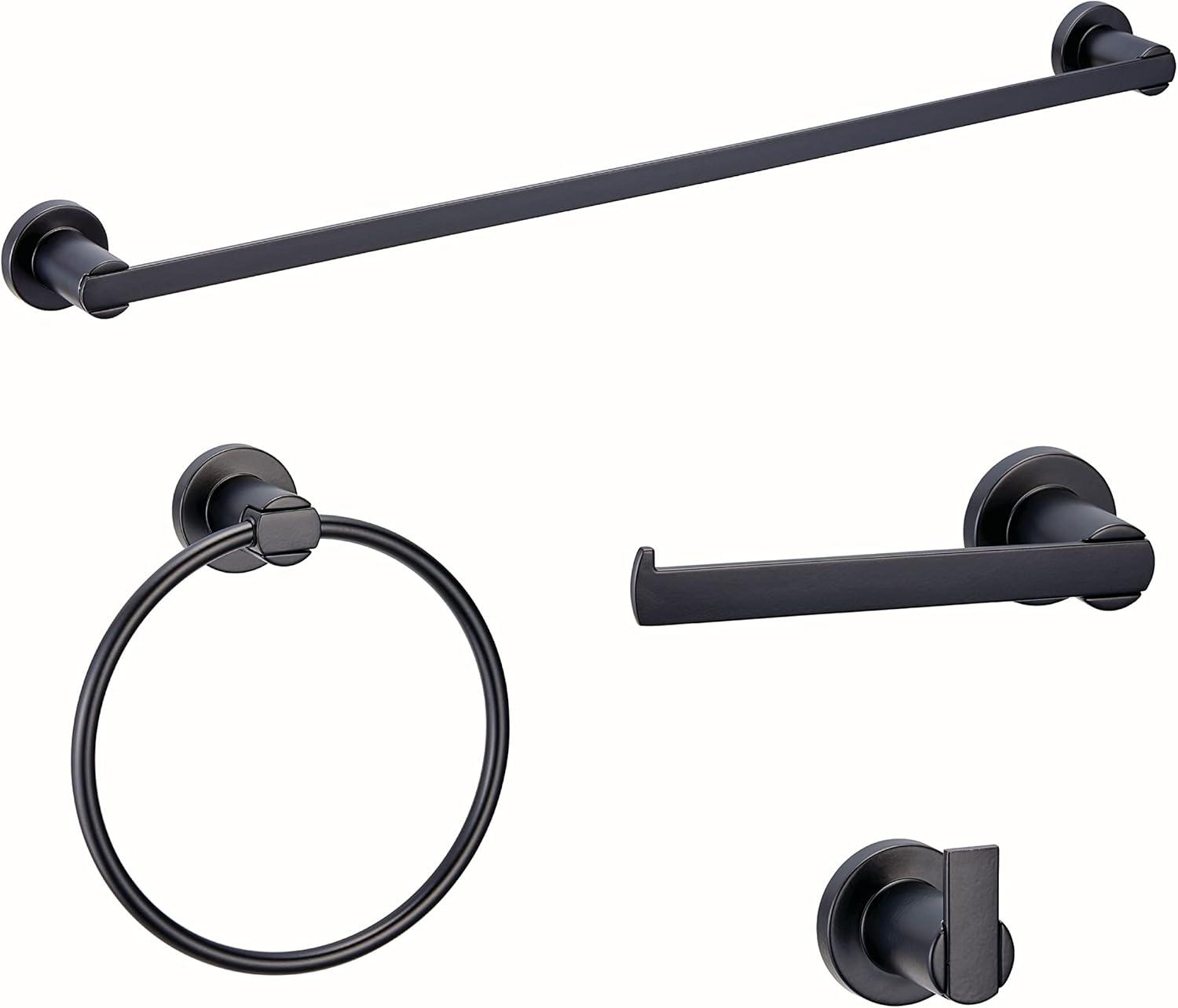 4pc Eastport Bathroom Accessory Kit Matte Black - Design House: Zinc Metal Set with Towel Ring & Toilet Tissue Holder