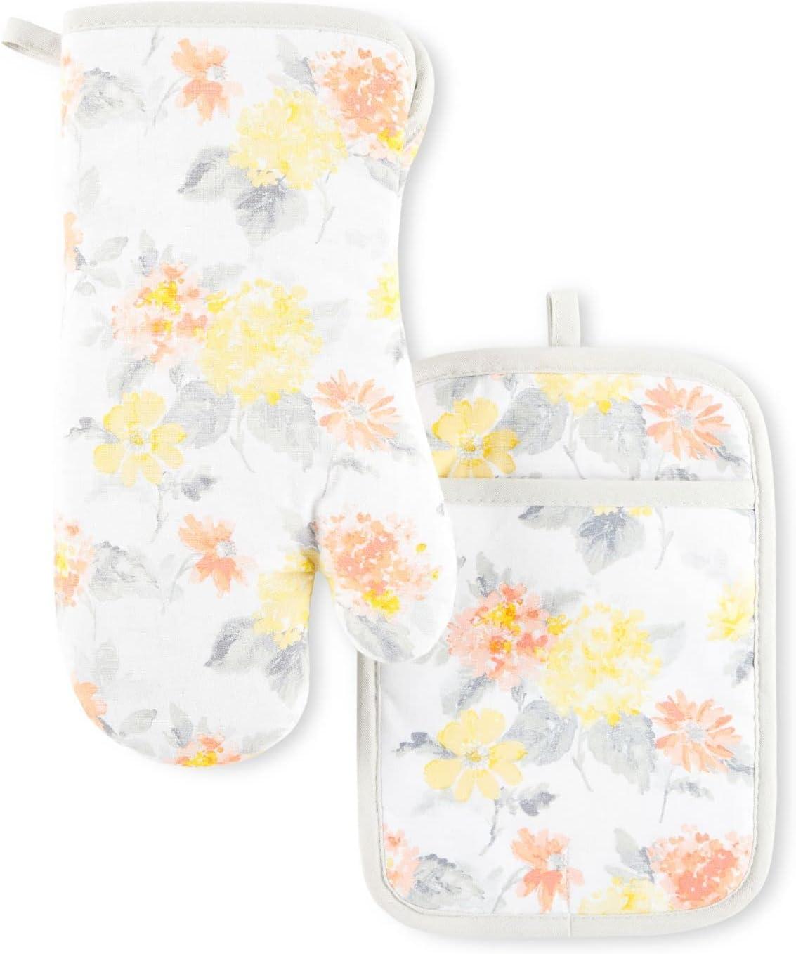 Martha Stewart Amber Floral Oven Mitt & Pot Holder Set 2-Pack