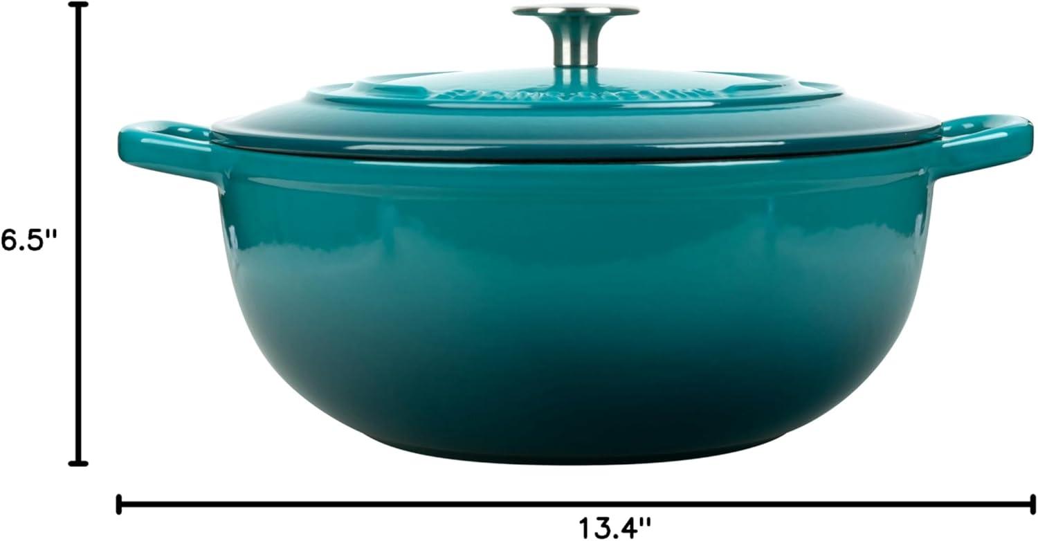 Darkcyan Enameled Cast Iron Round Dutch Oven with Lid, 5 Quart