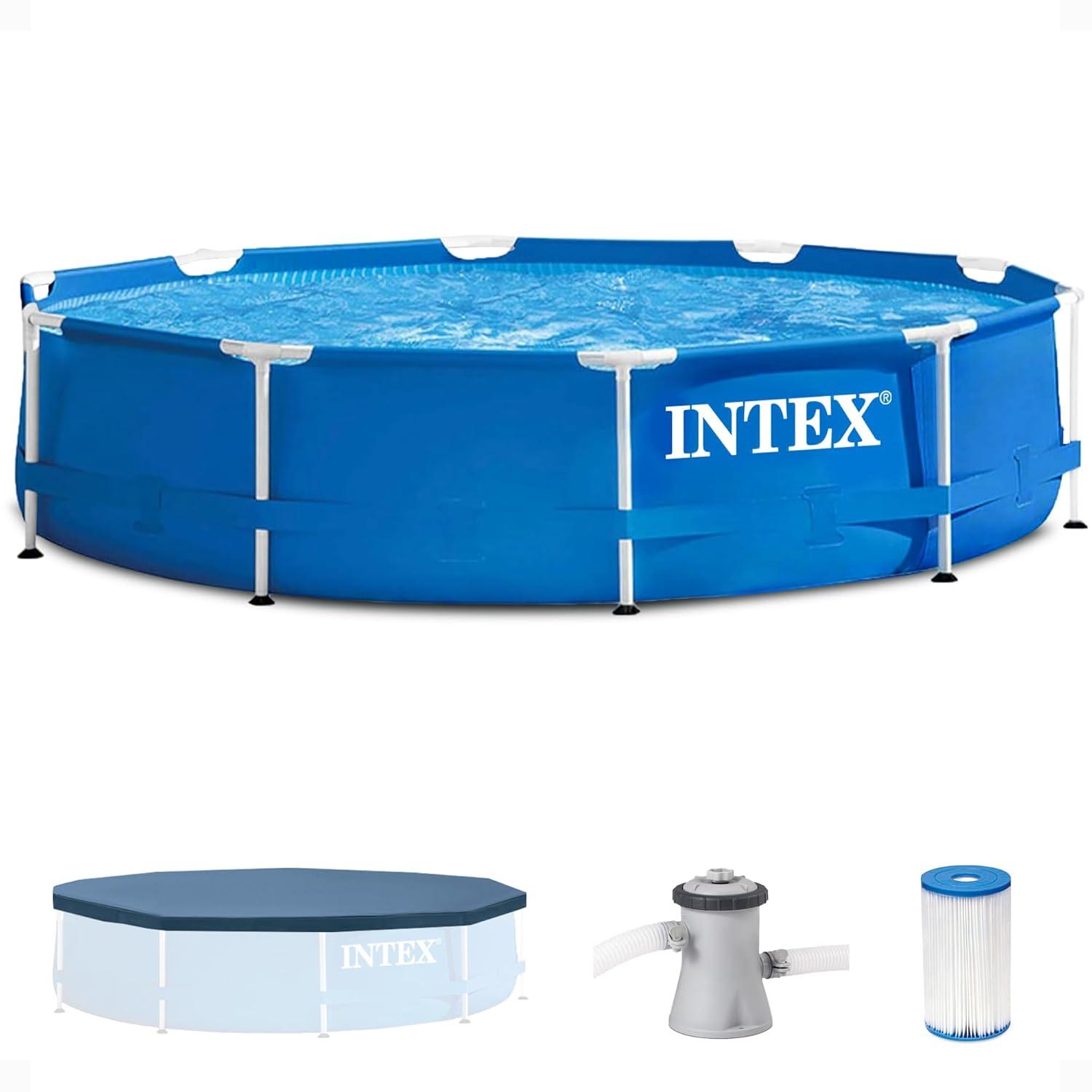 Intex Intex 10ft x 30in Metal Frame Swimming Pool Set with Filter and Debris Cover