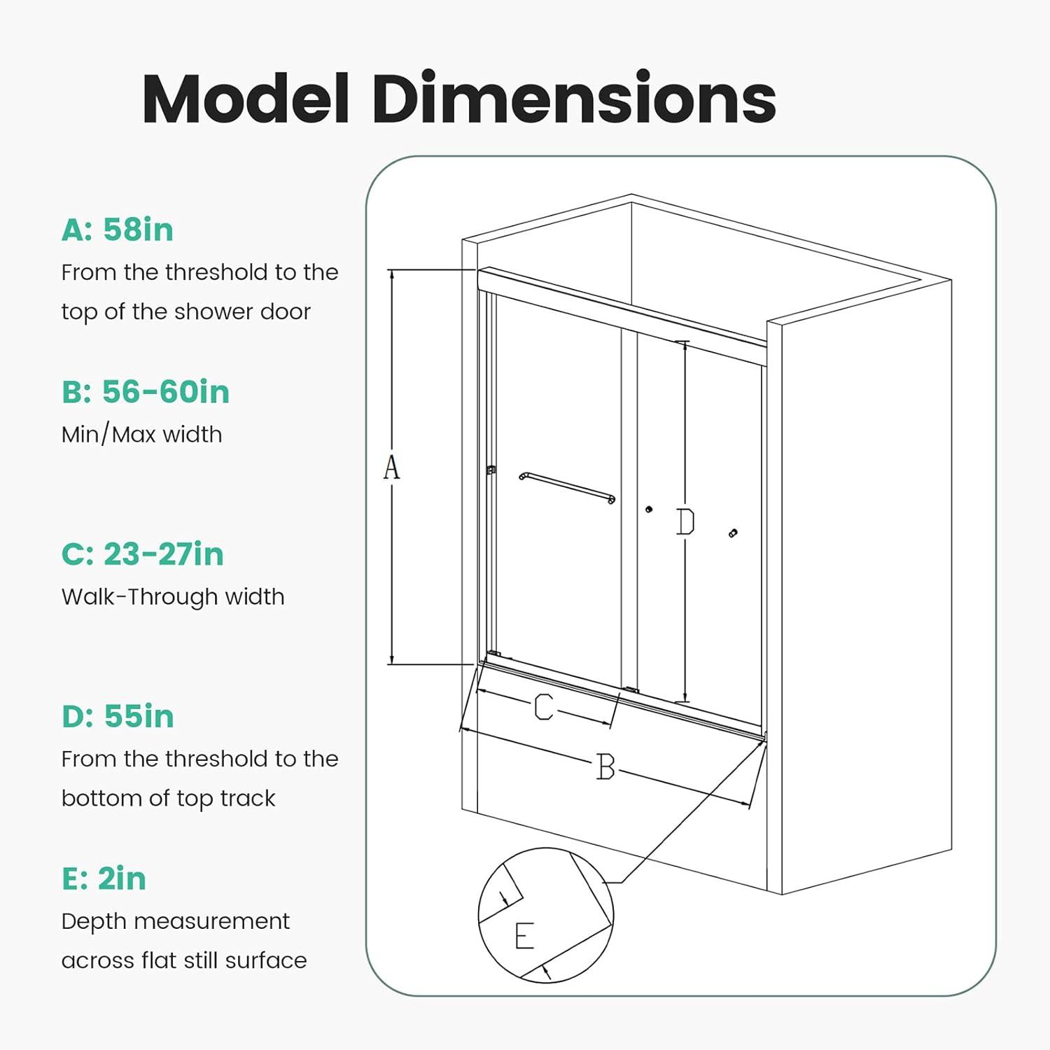 44-48"Wx72" H Semi-Frameless Double Sliding Shower Door,1/4"Thick SGCC Glass, Adjustable Width