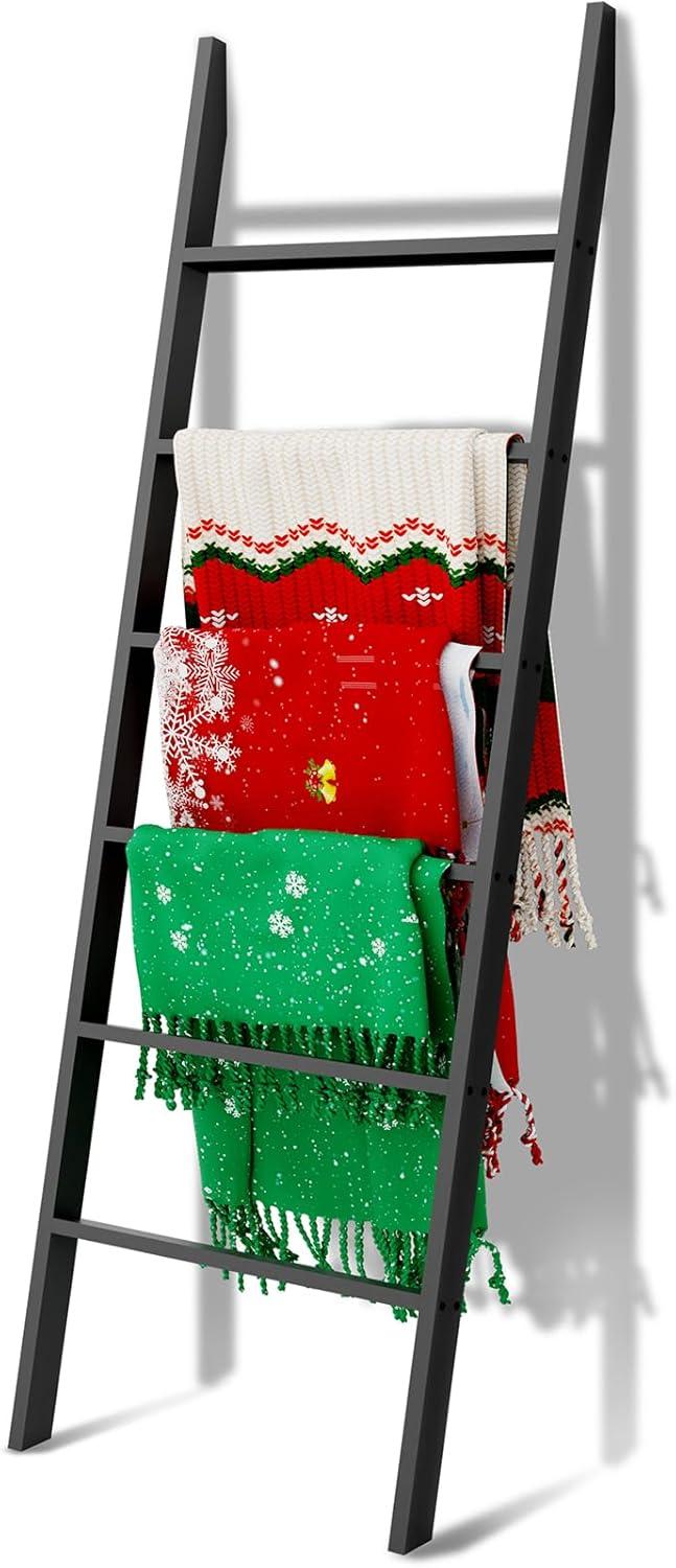 Latitude Run® Wood Blanket Ladder, 57.5'' Rustic Towel Quilt Throw Blanket Ladders For The Living Room, Bedroom, Nursery Stand Holder, Wooden Decorative Ladder For Blankets Rack Farmhouse Home Decor, White