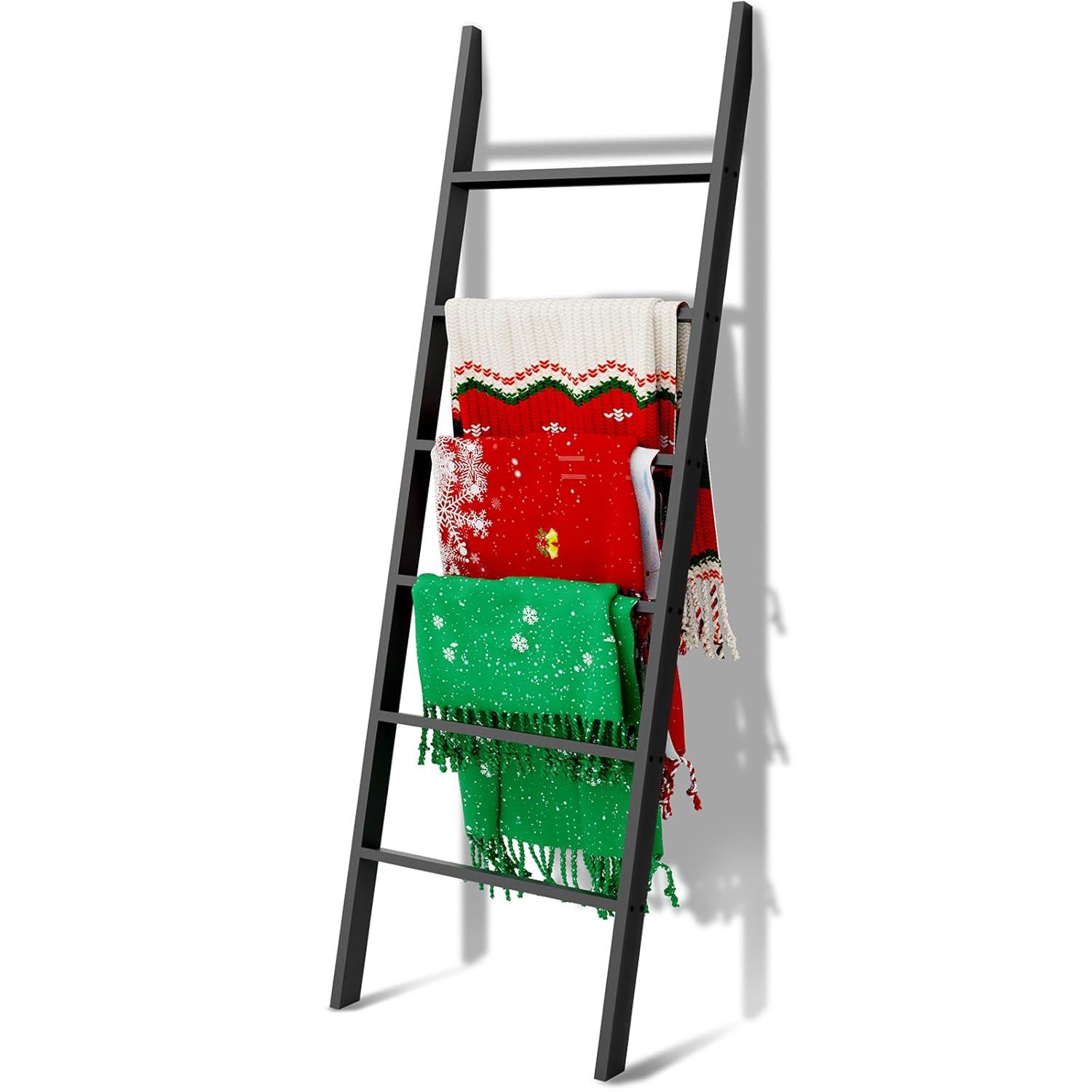 Latitude Run® Wood Blanket Ladder, 57.5'' Rustic Towel Quilt Throw Blanket Ladders For The Living Room, Bedroom, Nursery Stand Holder, Wooden Decorative Ladder For Blankets Rack Farmhouse Home Decor, White