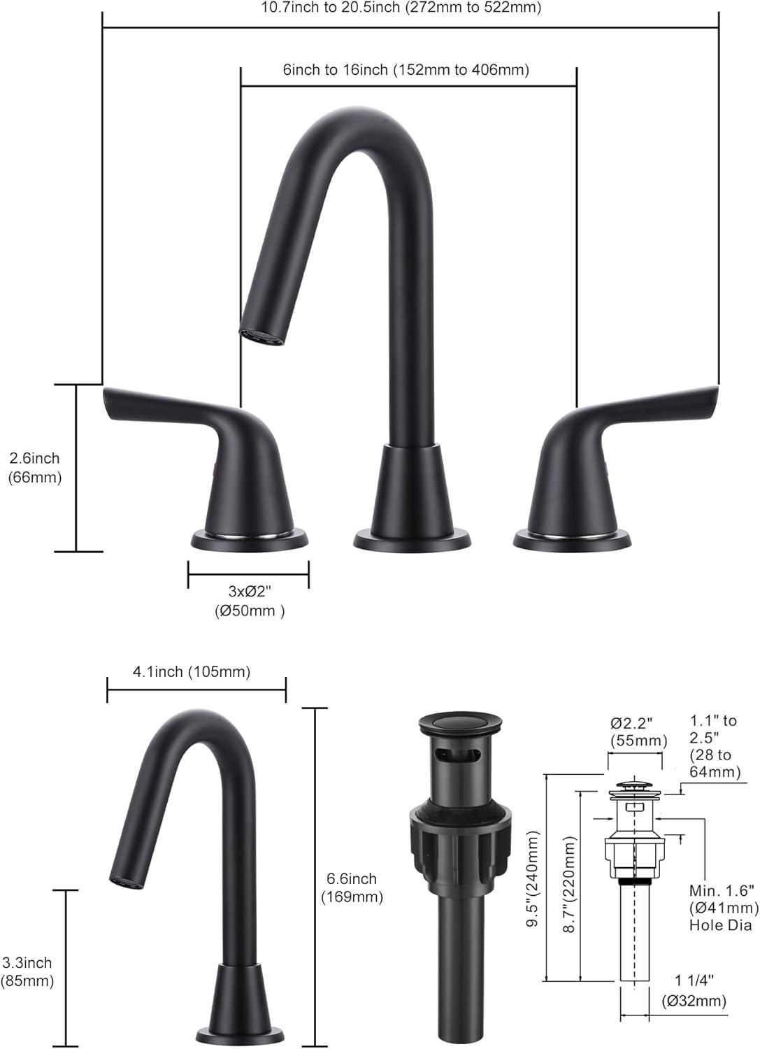 Matte Black High Arc Double Handle Widespread Bathroom Faucet