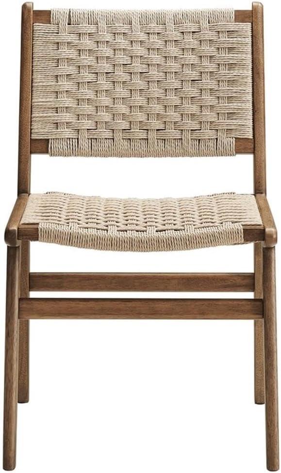 Walnut Natural Woven Rope Upholstered Side Chair Set