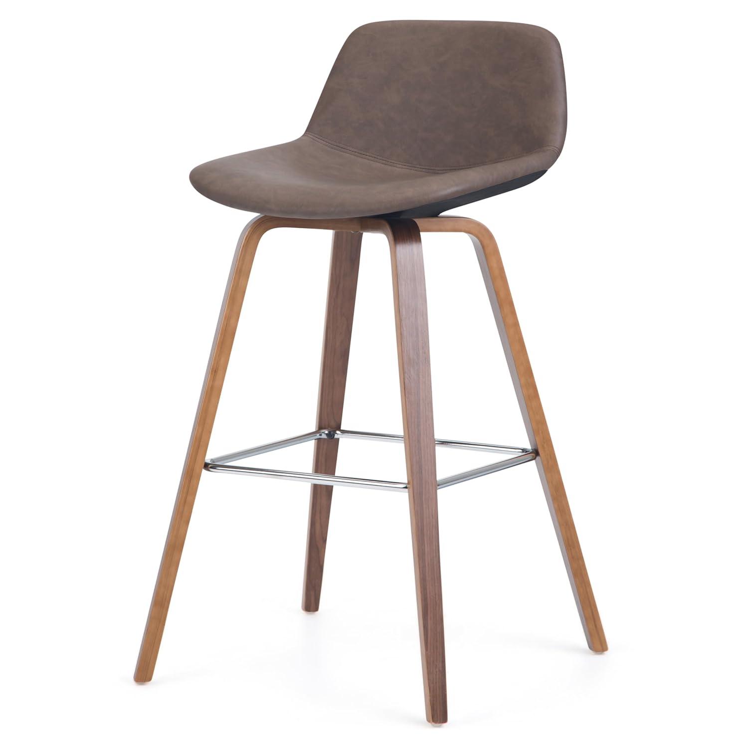 Simpli Home Randolph Mid Century Modern 28 inch Bentwood Counter/ Bar Height Stool (Set of 2) in Distressed Chocolate Brown Vegan Faux Leather