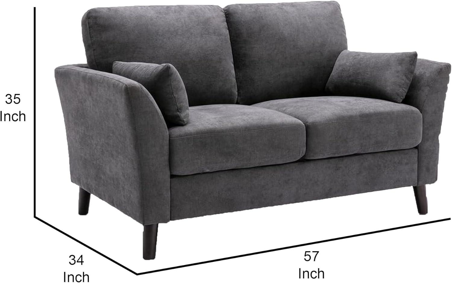Benjara Otto 57 Inch Loveseat, Throw Pillows, Padded Cushions, Dark Gray Velvet