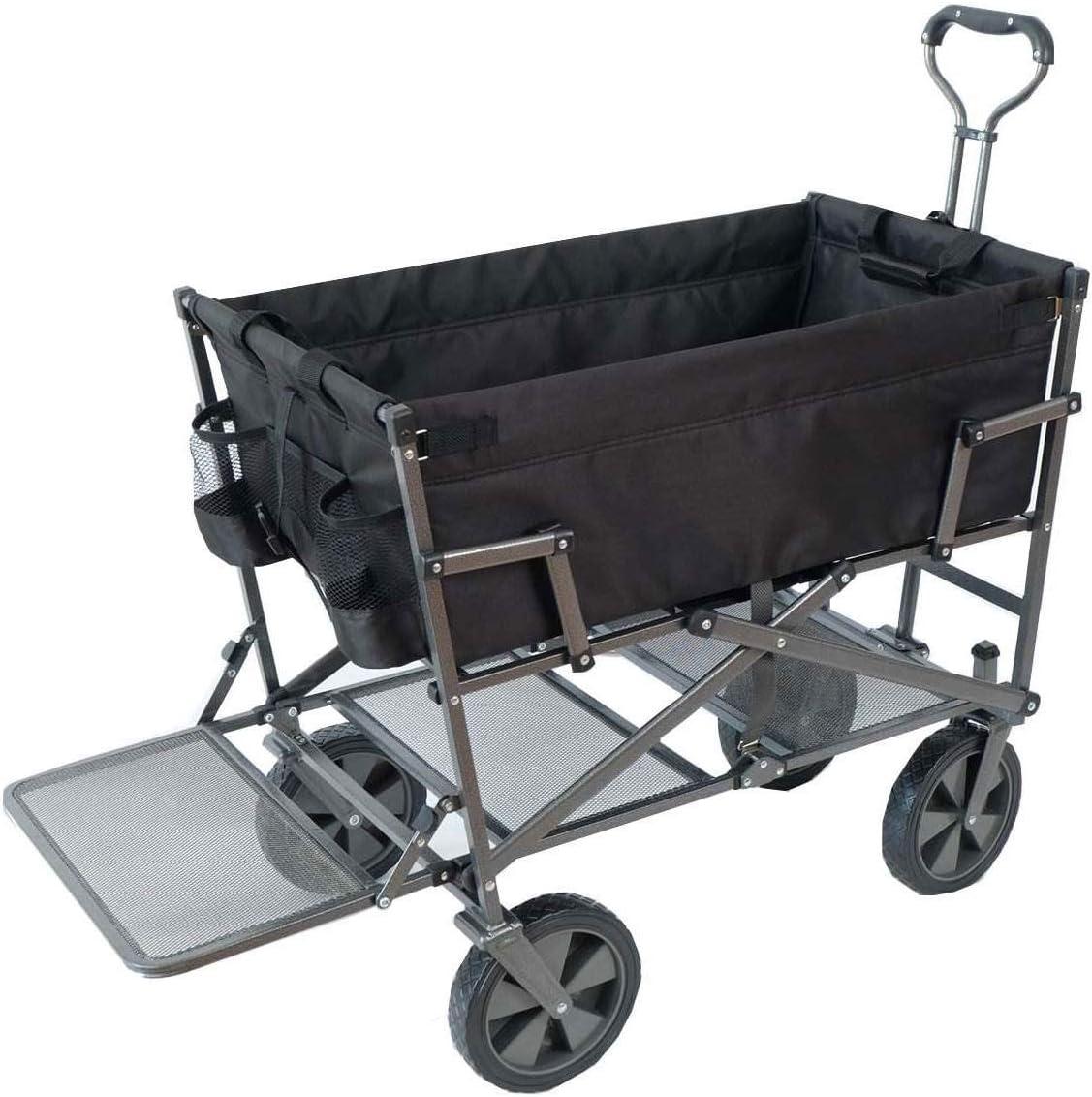 Mac Sports Double Decker Wagon: Black - Collapsible Outdoor Utility Garden Cart, 150 Lb Capacity, 32.5 x 17.5 x 10.5"