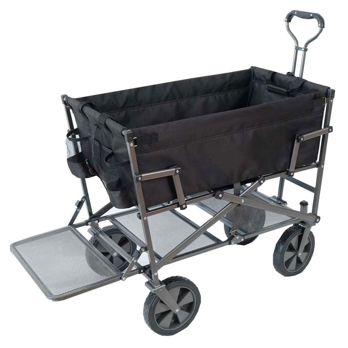 Mac Sports Double Decker Wagon: Black - Collapsible Outdoor Utility Garden Cart, 150 Lb Capacity, 32.5 x 17.5 x 10.5"