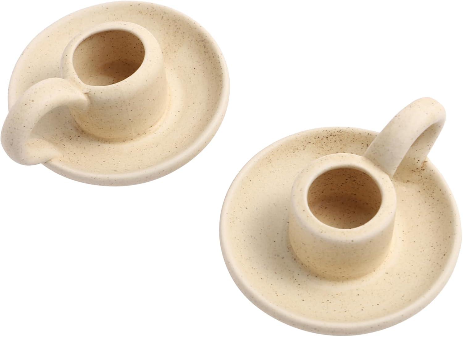 2Pcs Ceramic Candlestick Nordic Style Candleholder Desktop Candle Stand