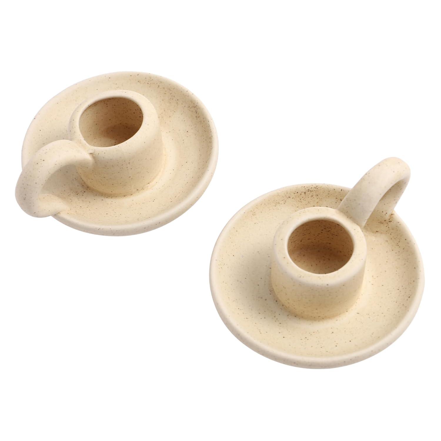 2Pcs Ceramic Candlestick Nordic Style Candleholder Desktop Candle Stand