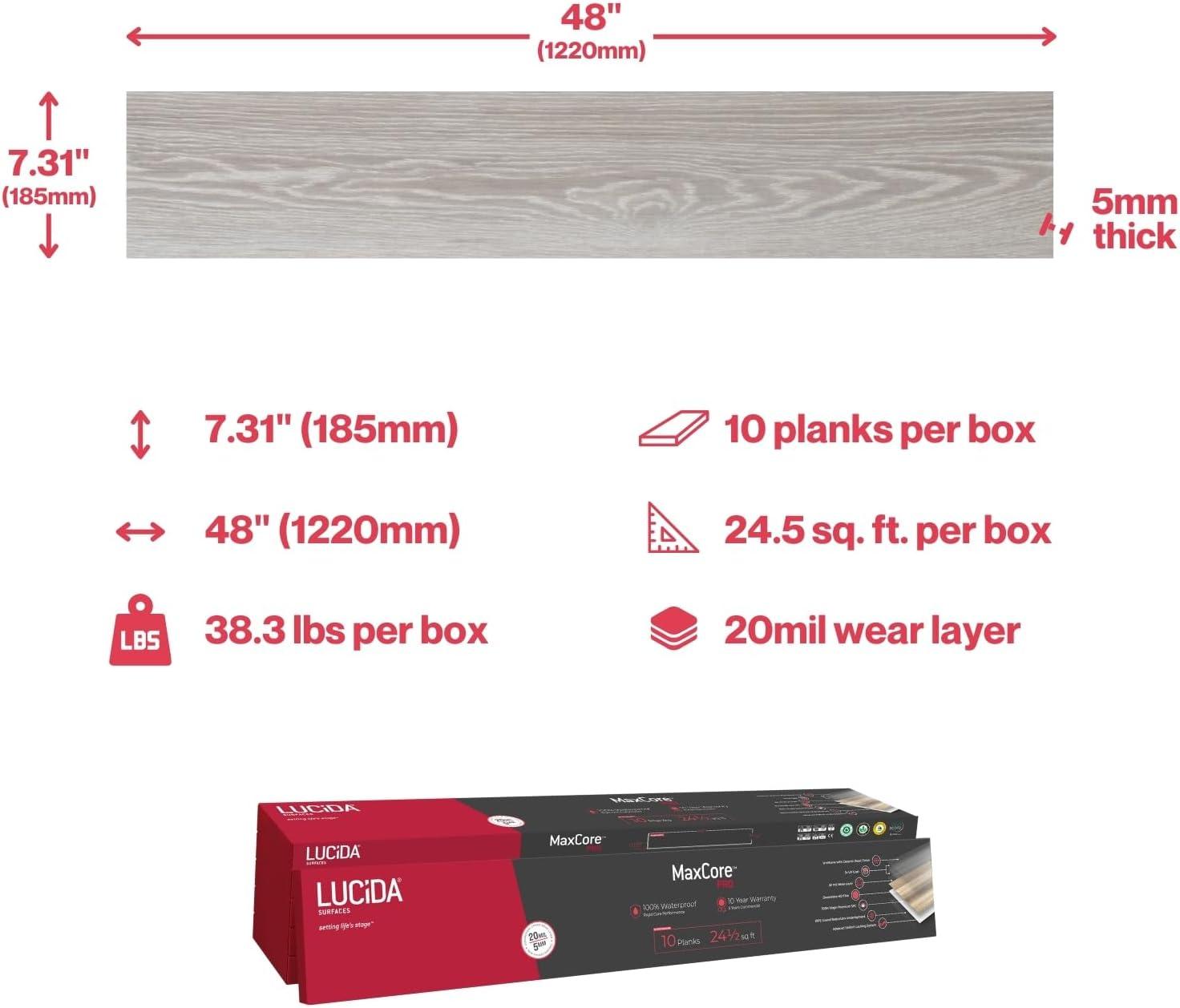 Lucida USA MaxCore Pro 20mil x 7.3" W x 48" L Click Lock Luxury Vinyl Plank Flooring