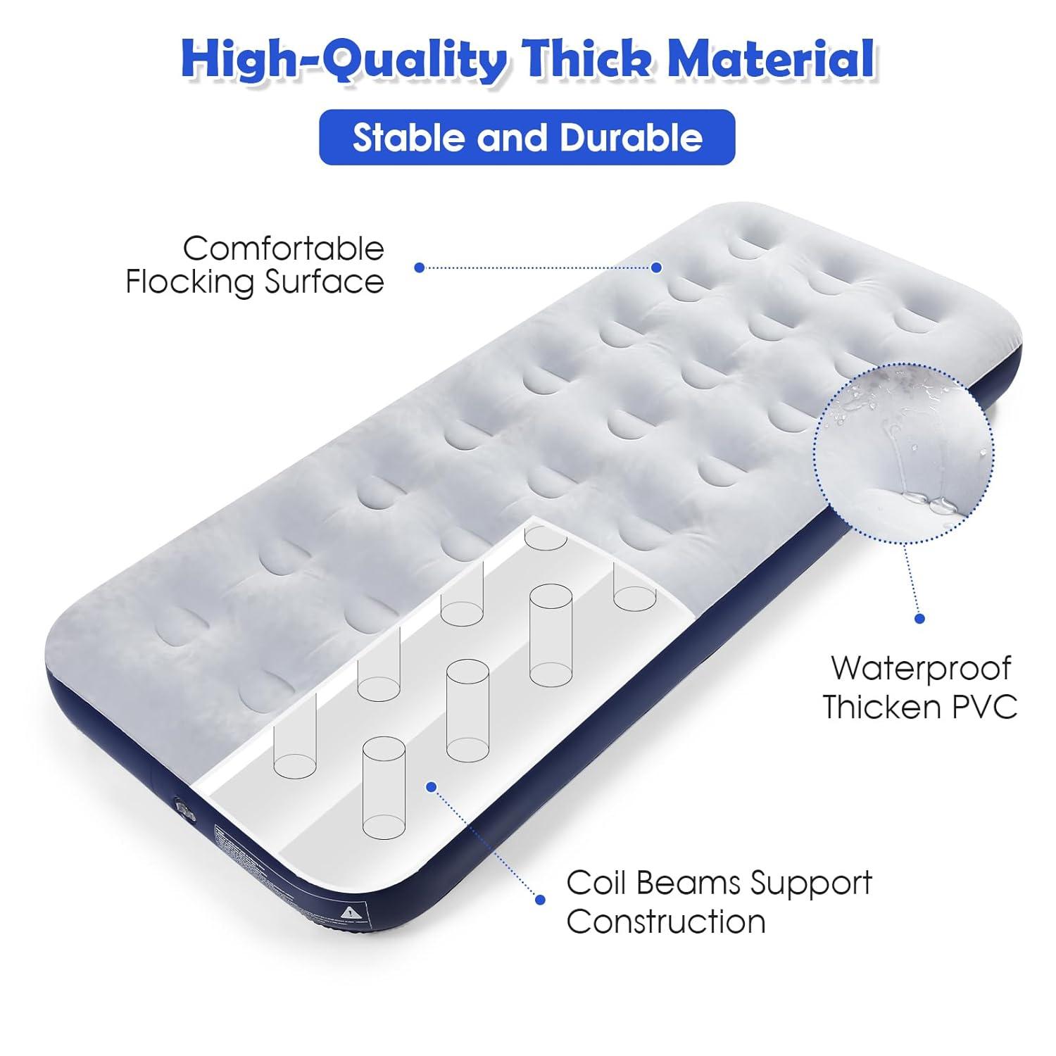 Camping Air Mattress Inflatable Air Bed Flocked Surface Travel Bed Sleeping Pad Air Bed for Outdoor Camping Tent Guest Travelling