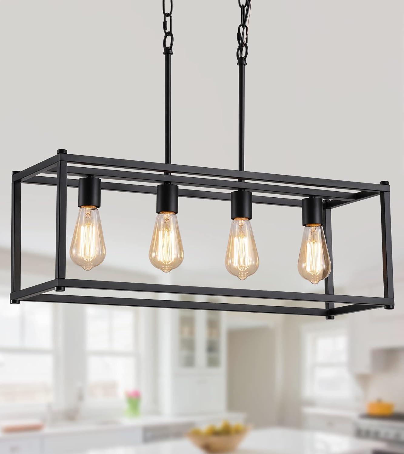 Black Metal 4-Light Cage Kitchen Island Pendant