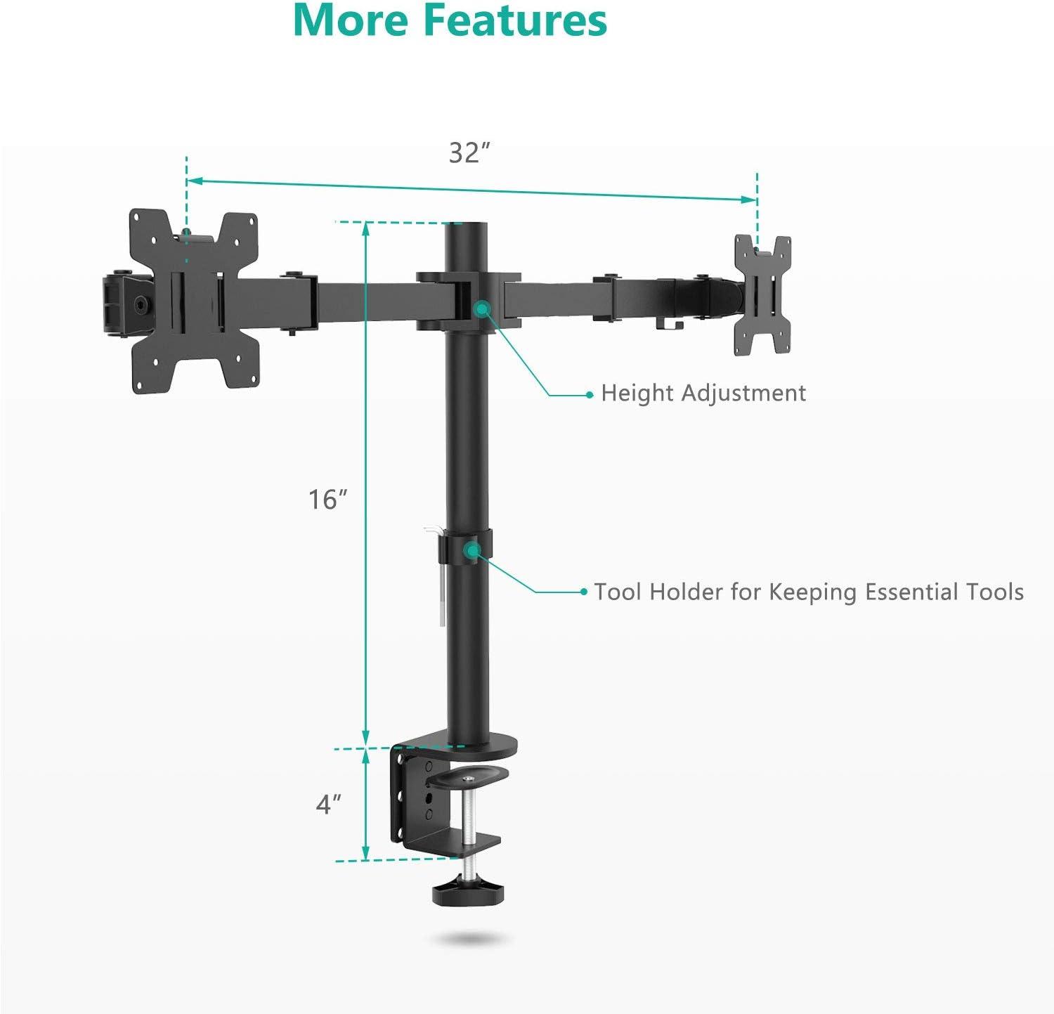 Mount-It! Dual Monitor Mount | Double Monitor Desk Stand | Two Full Motion Adjustable Arms Fit 2 Computer Screens 17 - 32 in. | C-Clamp & Grommet Base