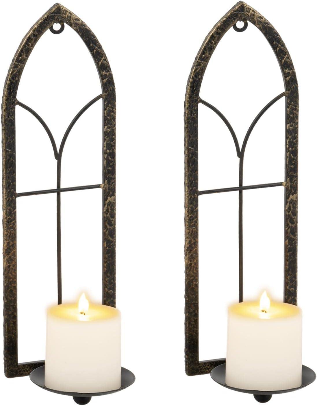 Set of 2 Black and Gold Gothic Iron Wall Candle Sconces