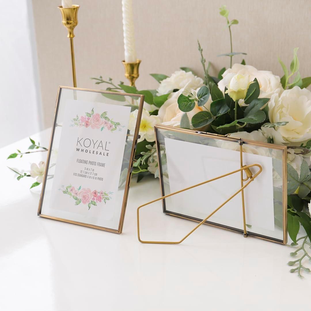 Koyal Wholesale Pressed Glass Floating Photo Frames 5 x 7 Frame, Antique Gold 8-Pack Use Horizontal or Vertical