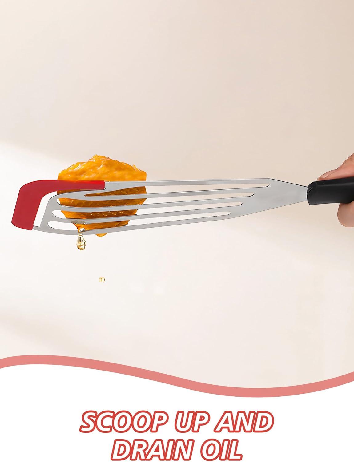 Fish Spatula Turner Set of 2, Heat Resistant Silicone Edge Slotted Fish Spatulas for Nonstick Cookware, Flexible and Thin Stainless Steel Kitchen Cooking Spatula Flipper for Fish, Egg, Pancake