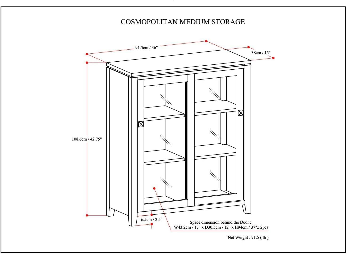 Simpli Home Cosmopolitan Solid Wood Medium Storage Cabinet in Mahogany Brown