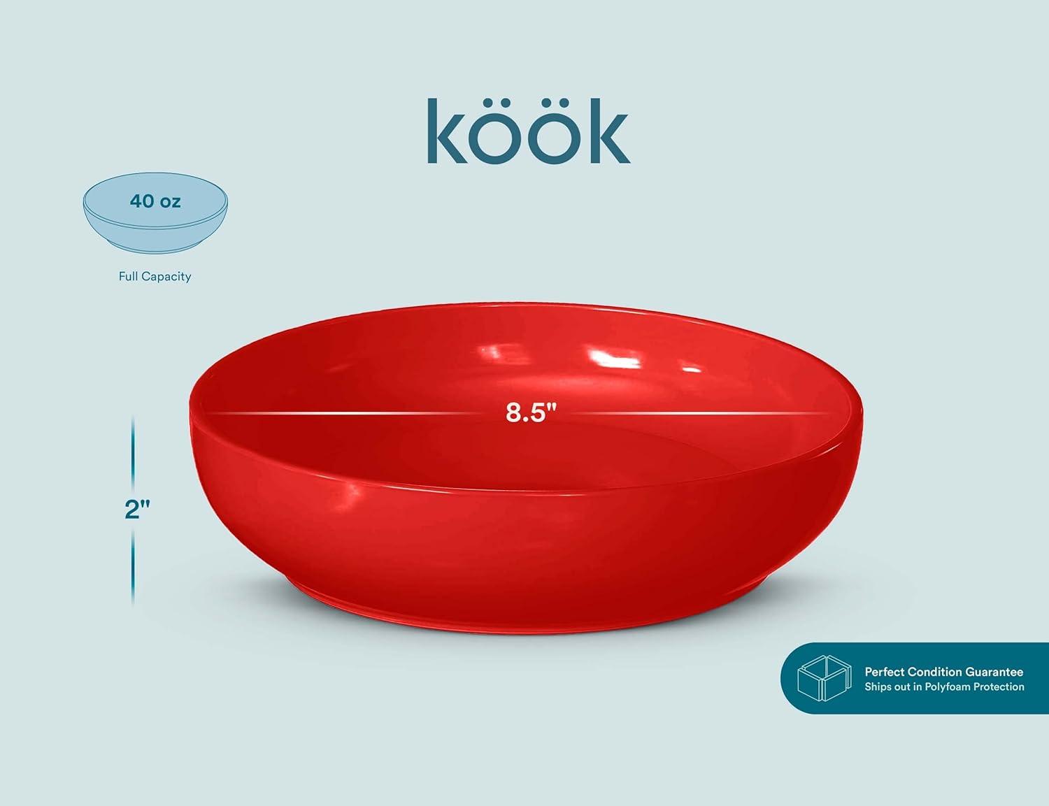 Kook Ceramic Pasta Bowls, Set of 4, 40 oz, Red