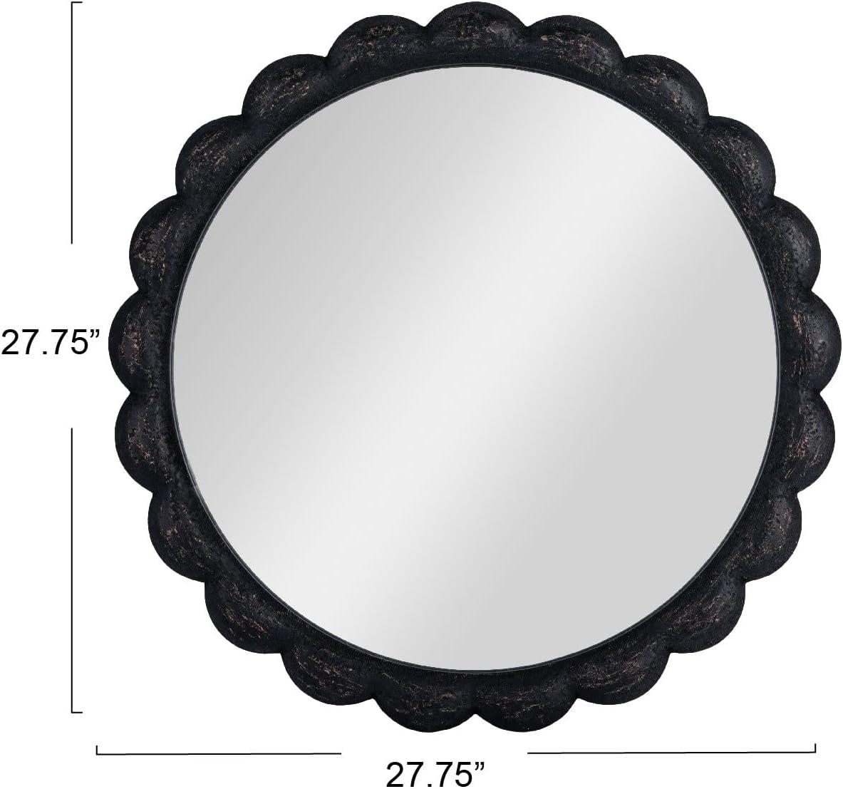 Creative Co-Op Round Scalloped Distressed Wood Wall Mirror, Black