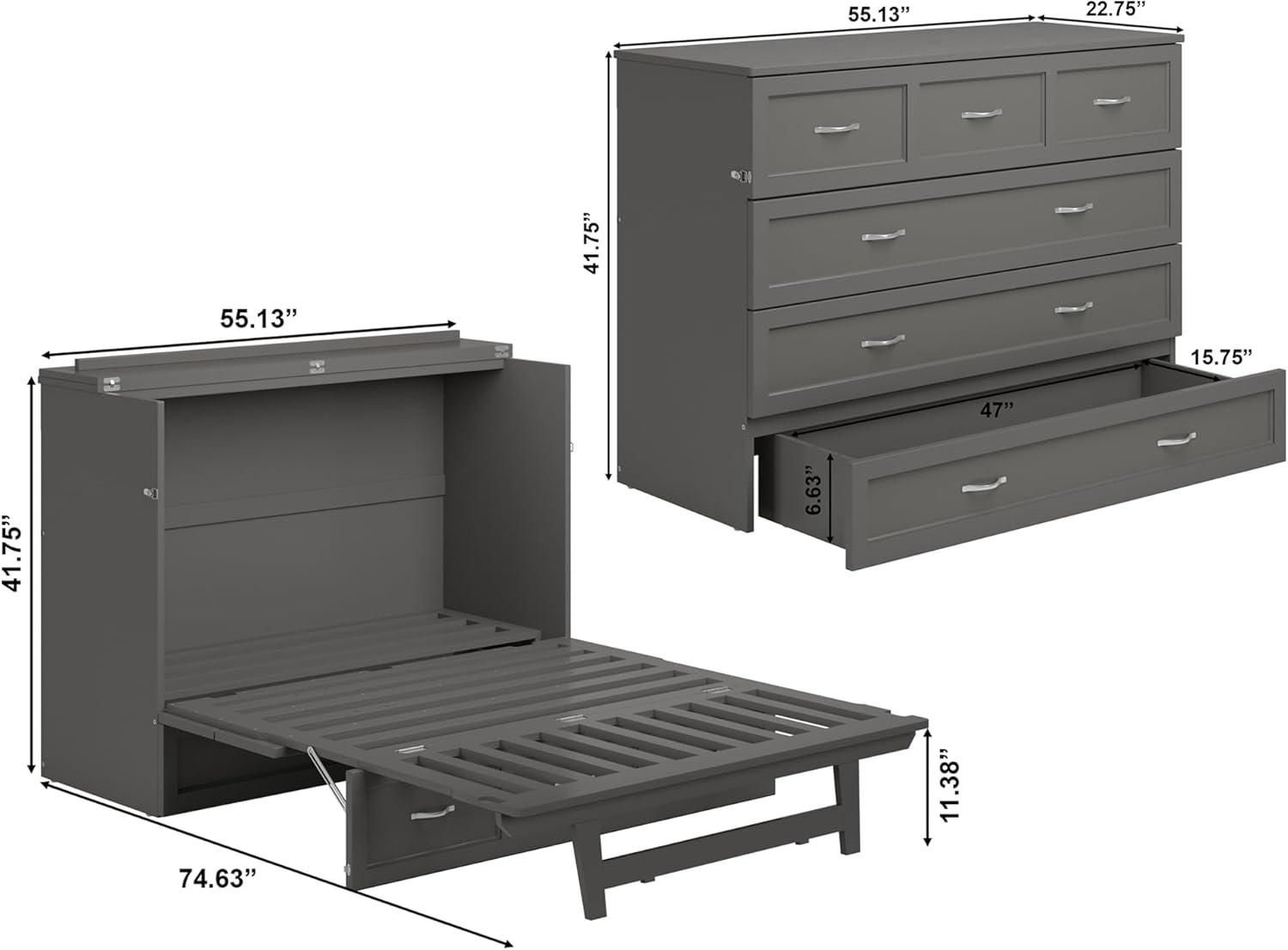 AFI Northfield Grey Full Solid Wood Murphy Bed Chest