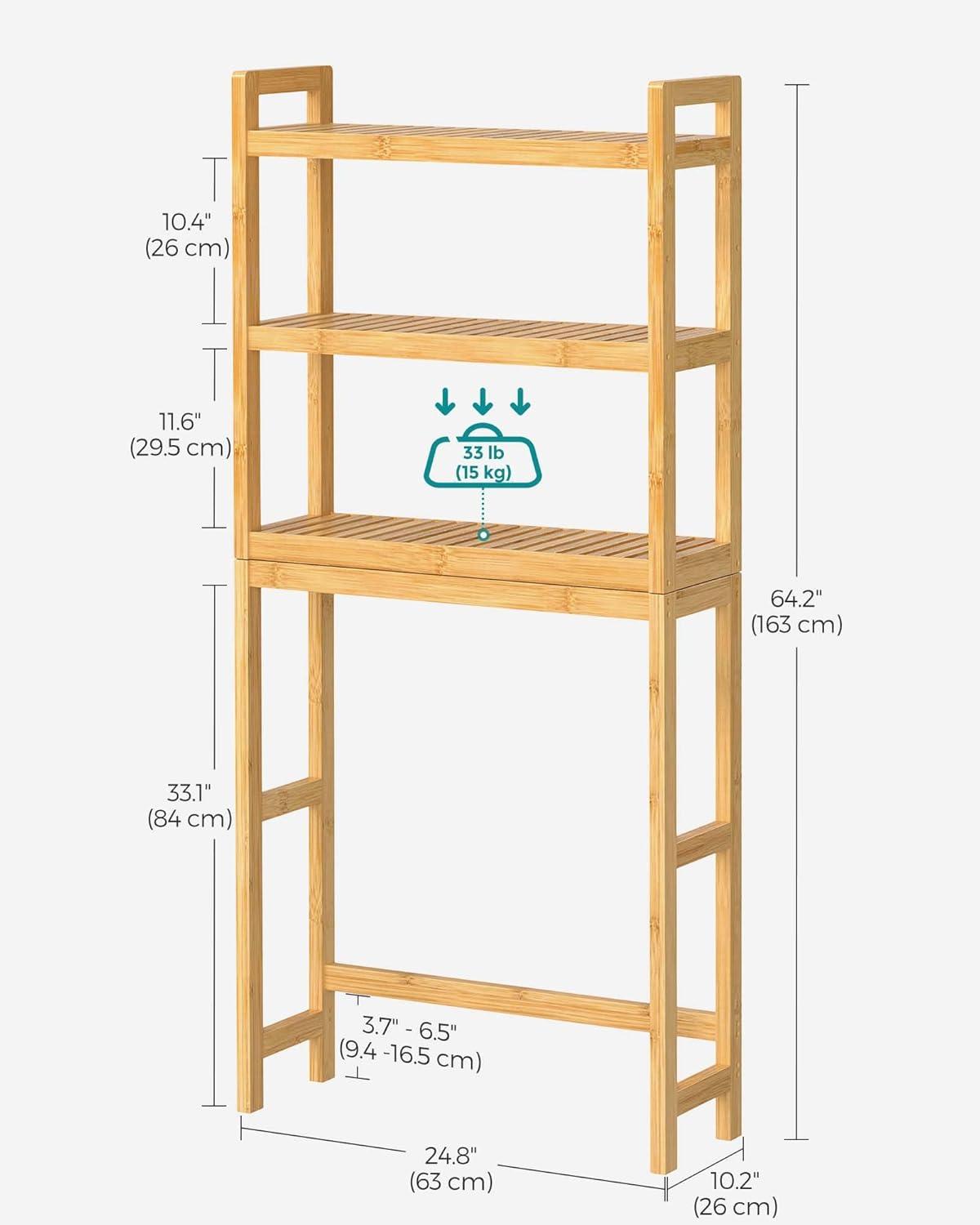 Natural Bamboo 3-Tier Over-The-Toilet Storage Shelf