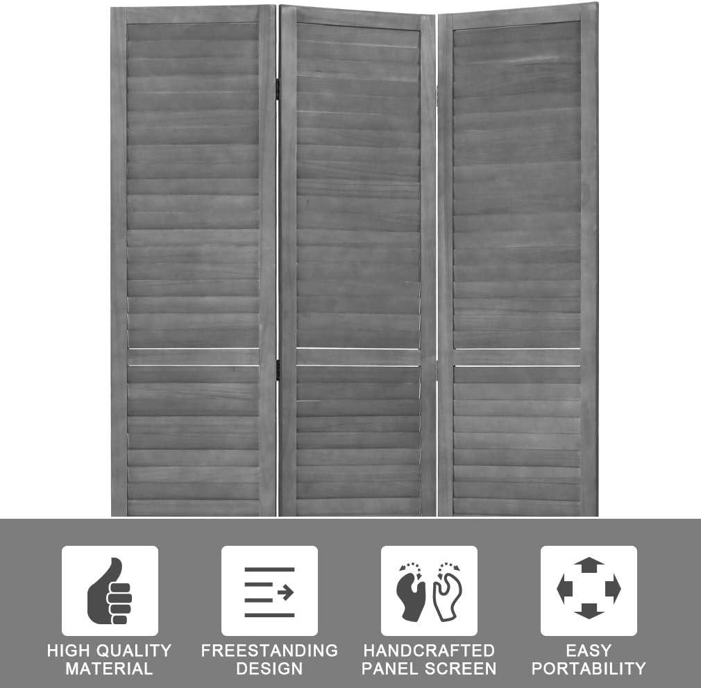 FDW 3 Panel Wood Room Divider 67.7" x 16.9" Each Panel Folding Wood Screen For Home Office Bedroom Restaurant（Gray）