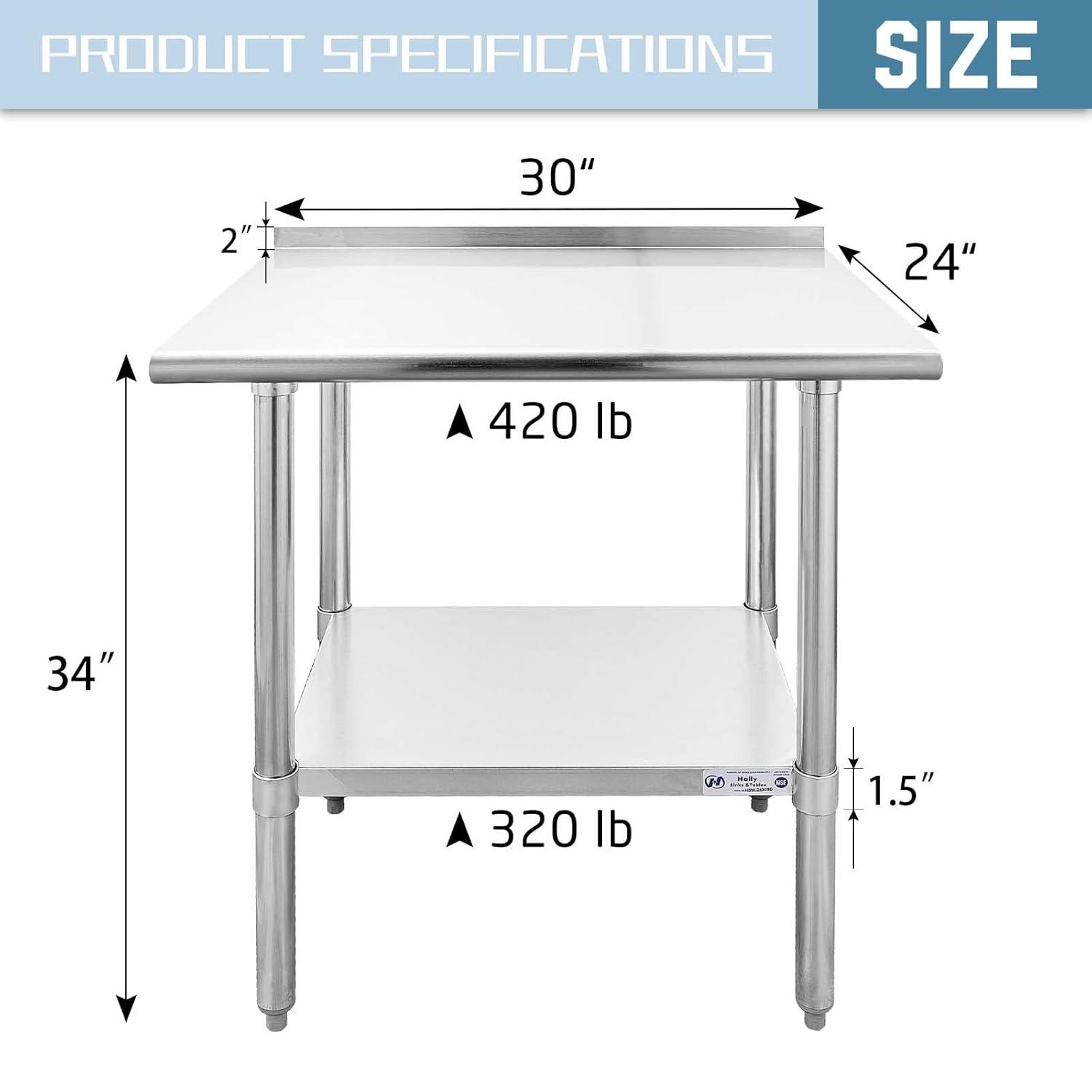 Hally 24 x 30 Inch Stainless Steel Prep Table with Undershelf and Backsplash