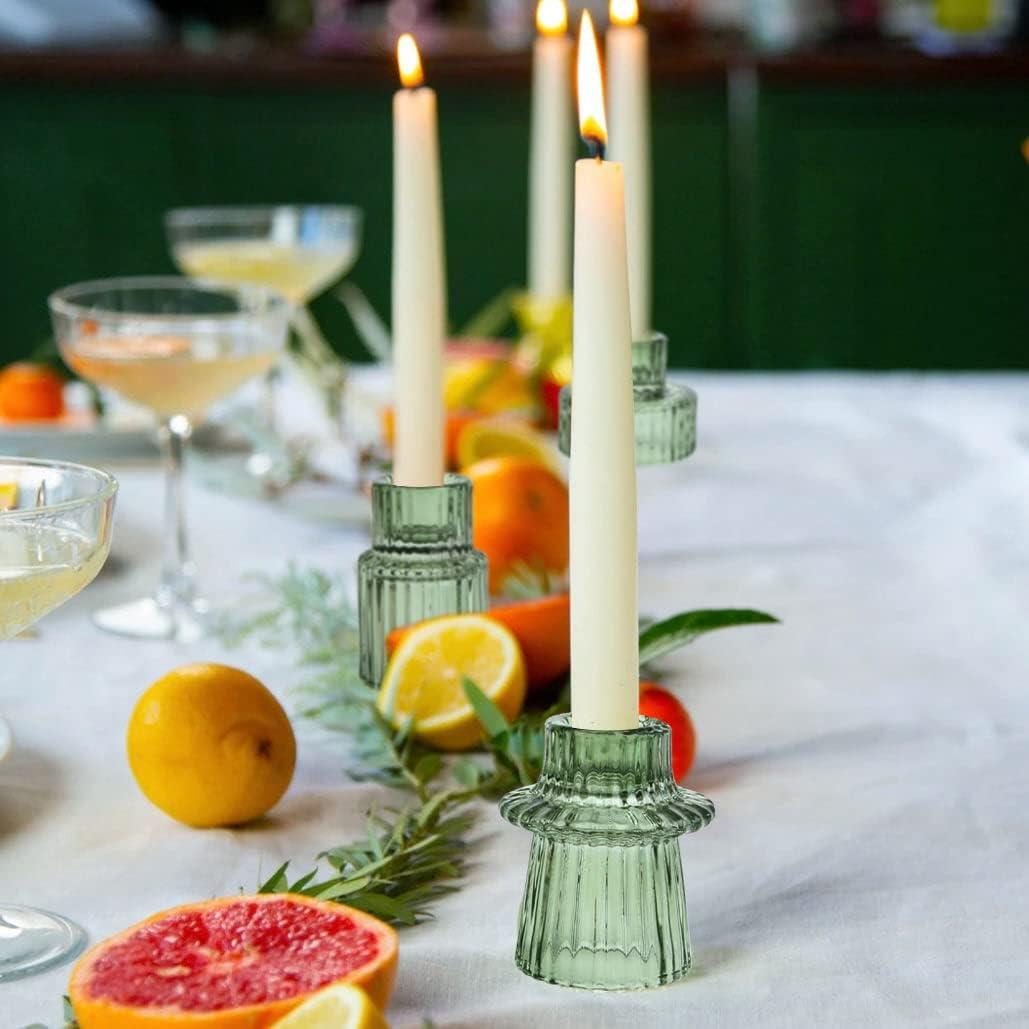 Taper Glass Candlestick Holders Tealight Candle Holders for Table Centerpieces, Wedding Decor and Dinner Party (6 Pcs, Green)