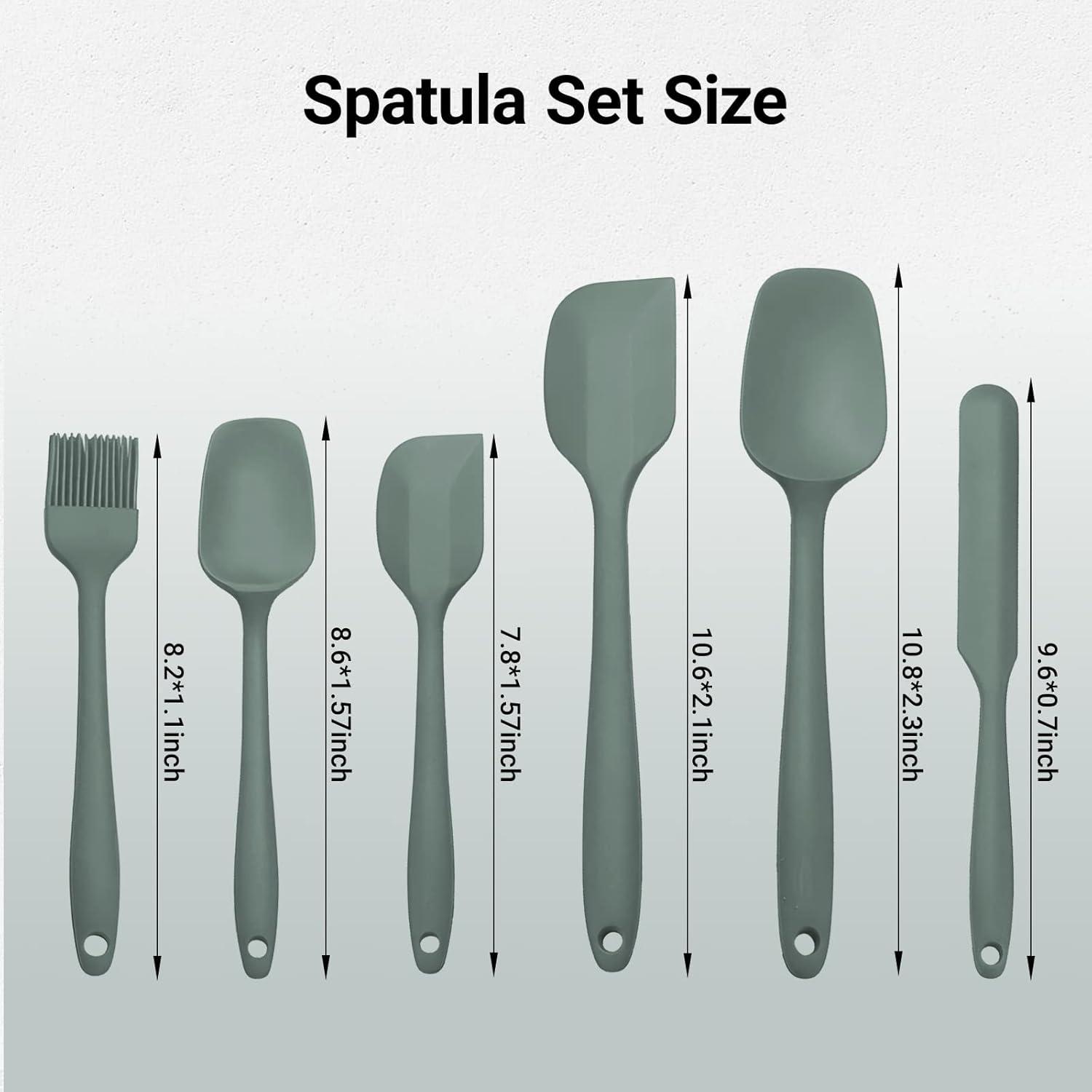 JLiup Silicone Spatula Set of 6, Rubber Spatulas Silicone Food Grade, Kitchen Utensils Set Heat Resistant Nonstick Easy to Clean Dishwasher Safe for Baking,Cooking,Mixing (Green) C49