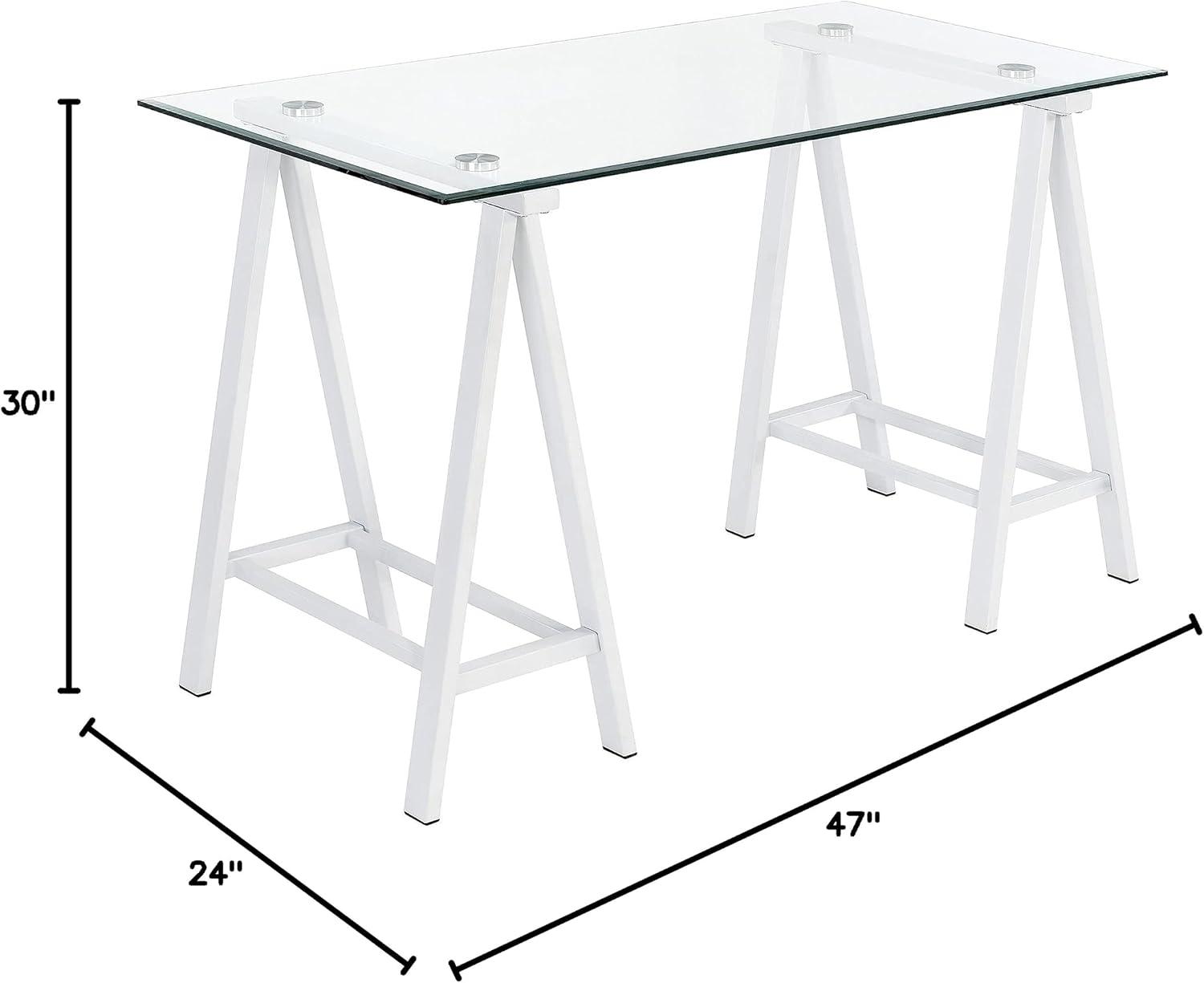 Middleton Writing Desk with Clear Glass Top and White Base