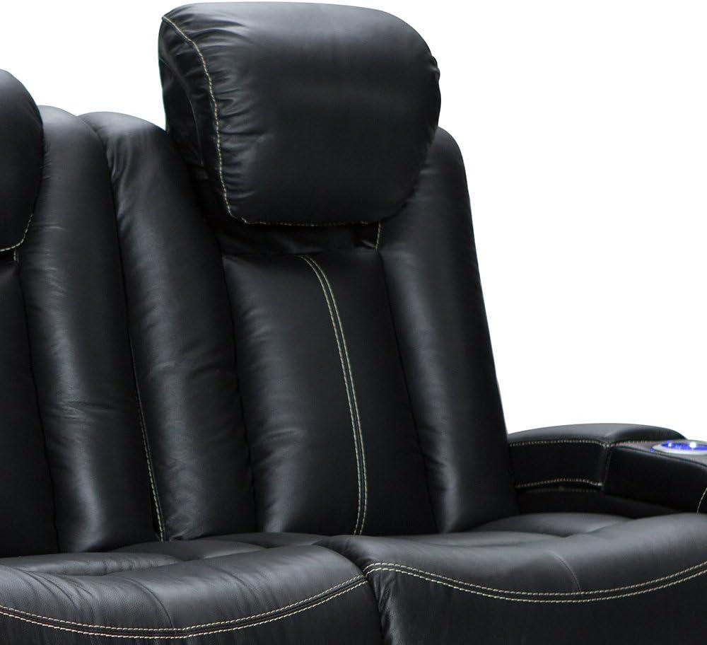 Seatcraft Republic Italian Leather Home Theater Furniture, Living Room, Power Headrest, Power Recline (Sofa with Fold-Down Table, Black)
