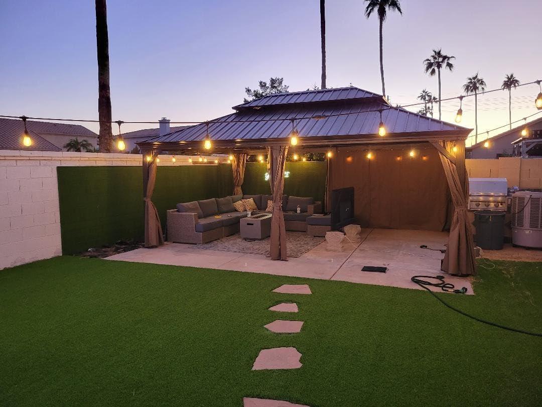 Domi Outdoor Living 14’ X 20’ Hardtop Gazebo, Outdoor Aluminum Frame Canopy with Galvanized Steel Double Roof, Outdoor Permanent Metal Pavilion with Curtains and Netting for Patio, Backyard and Lawn