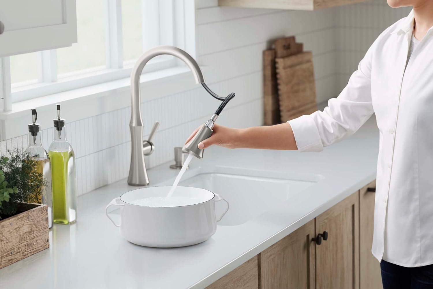 Kohler R28706-SD-VS Kaori Single Handle Kitchen Faucet with Pull Down Sprayer and Soap Dispenser, Vibrant Stainless