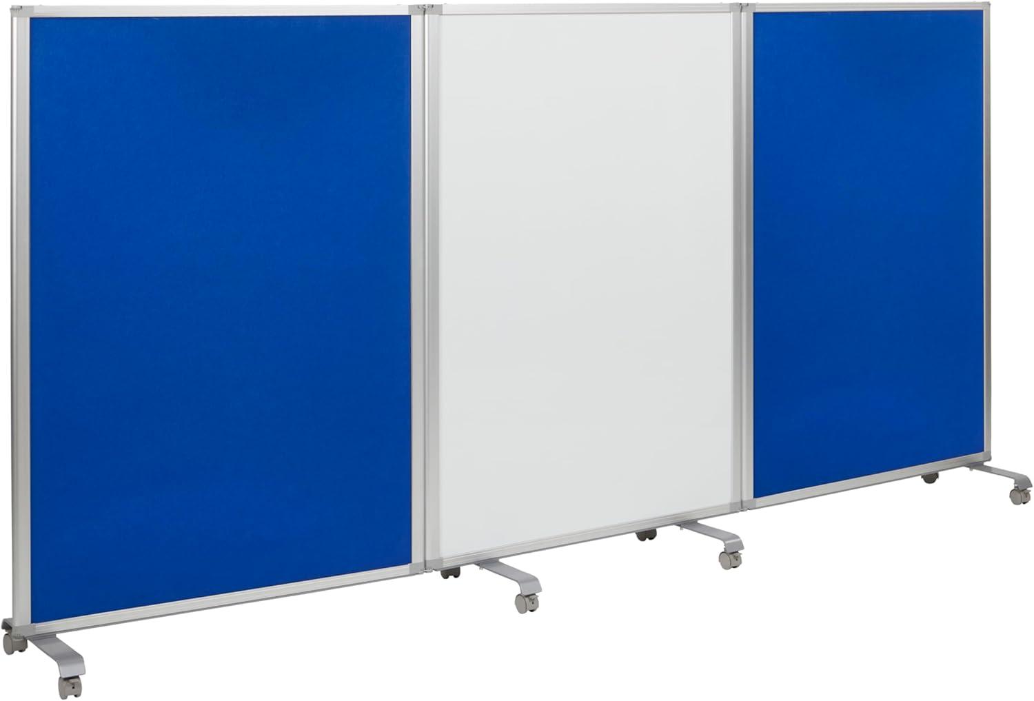 ECR4Kids Mobile Dry-Erase and Flannel Room Divider, 3-Panel, School Supplies, Blue