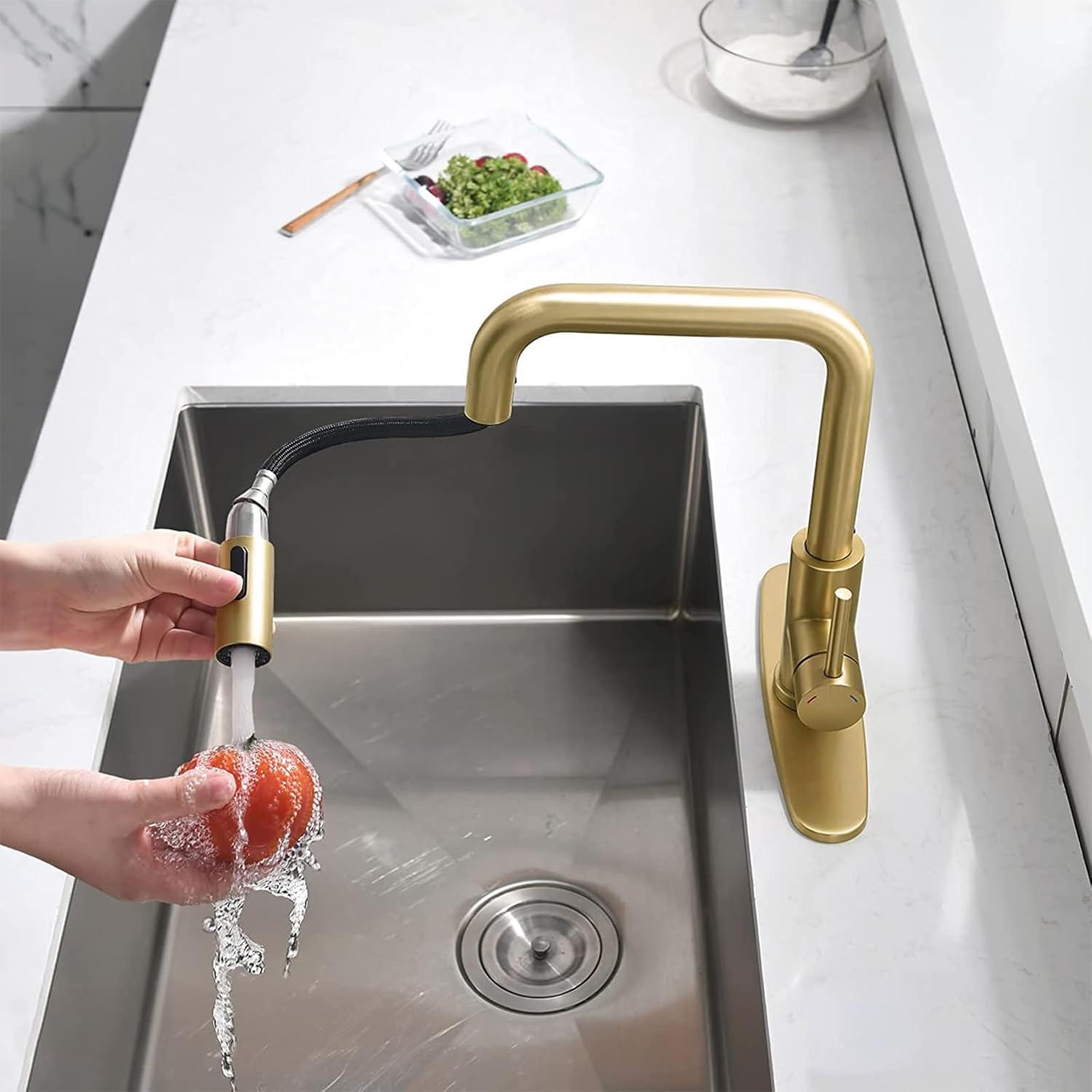 Brushed Gold Stainless Steel Pull-Out Kitchen Faucet