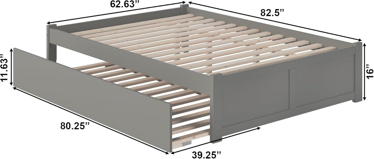 AFI Concord Queen Platform Solid Wood Panel Bed with Trundle in Grey