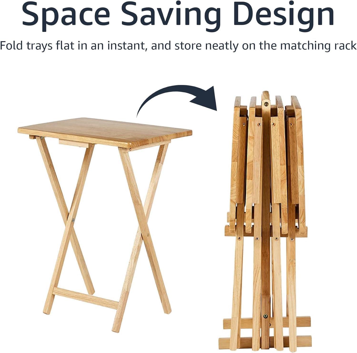 5 Piece TV Tray Table Set in Natural (4 Trays, 1 Stand)