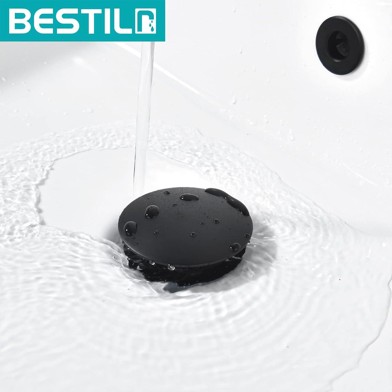 ESFORT Bathroom Sink Drain Stopper with Overflow Pop Up Sink Drain for Vessel Vanity Lavatory Sink, Matte Black