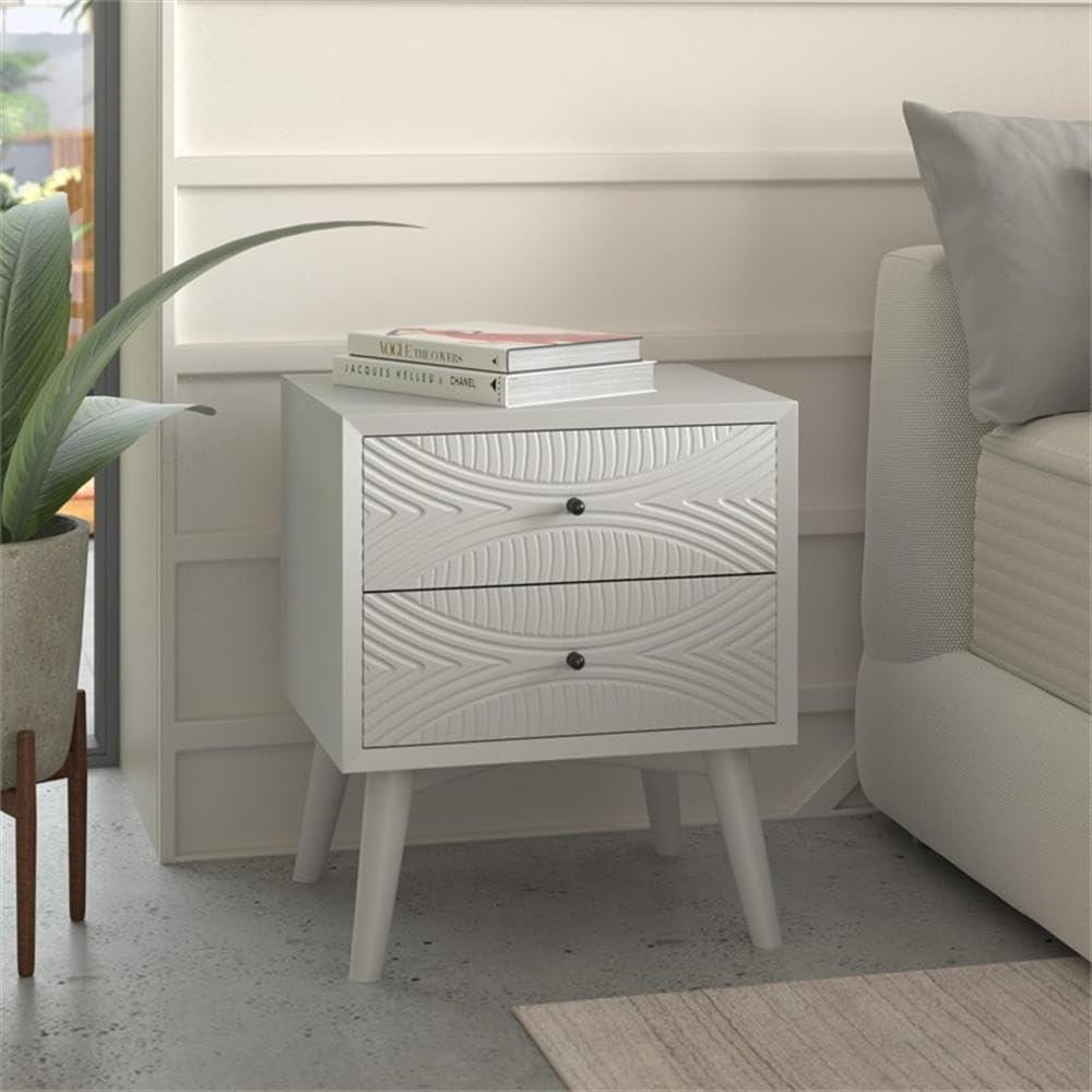 Alpine Furniture Tranquility 2 Drawer Nightstand, 22" W X 16" D X 26" H, white