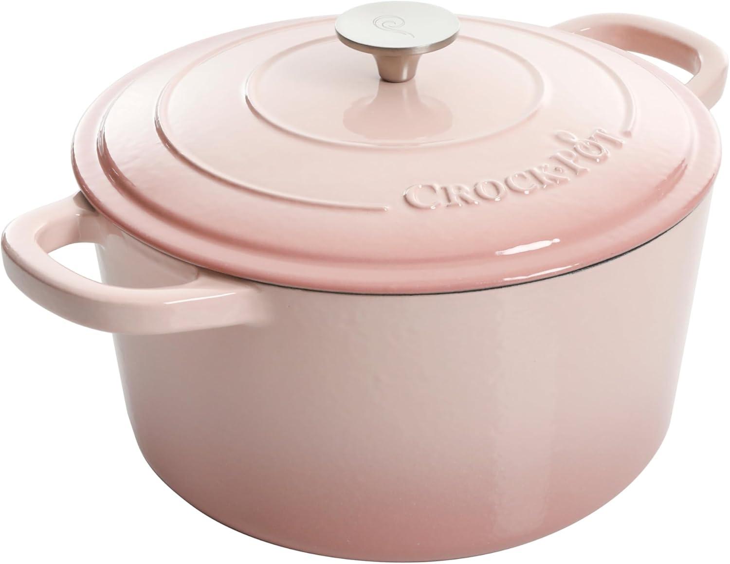 Crock-Pot Artisan 2 Piece 7 Quarts Enamled Cast Iron Dutch Oven In Blush Pink