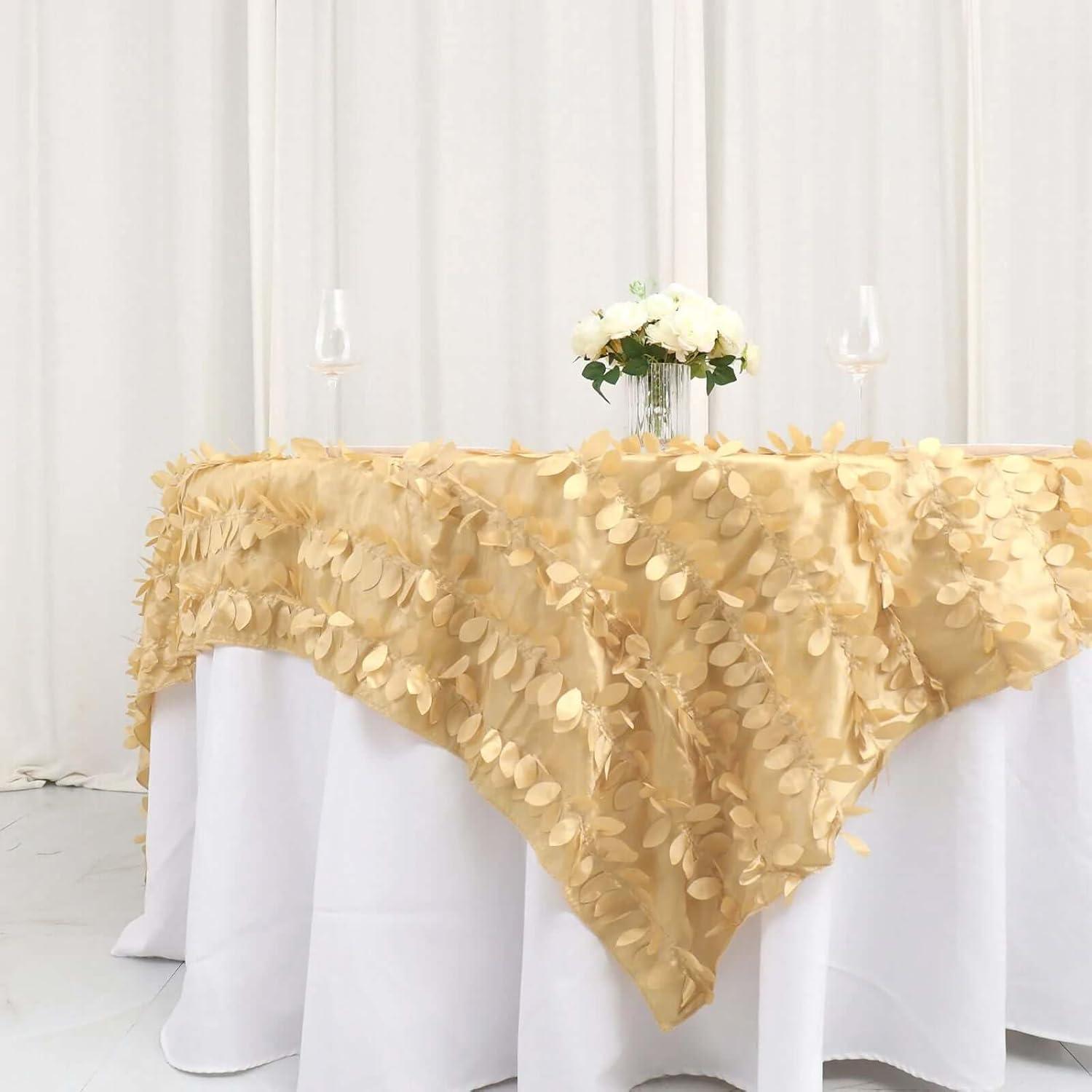 Efavormart 90"x90" Square Leaf Petal Taffeta Tablecloth - Decorative 3D Leaf Ruffle Table Cover for Forest Party, Wedding, Event, Dessert Tables - Green